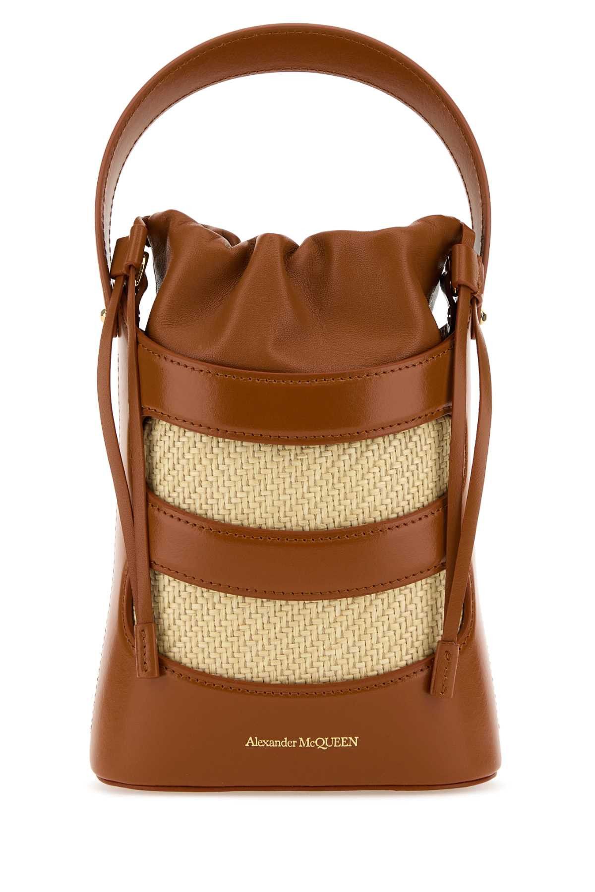 Alexander McQueen Two-Tone Leather And Raffia Mini The Rise Bucket Bag Size ONE SIZE - 1 Thumbnail