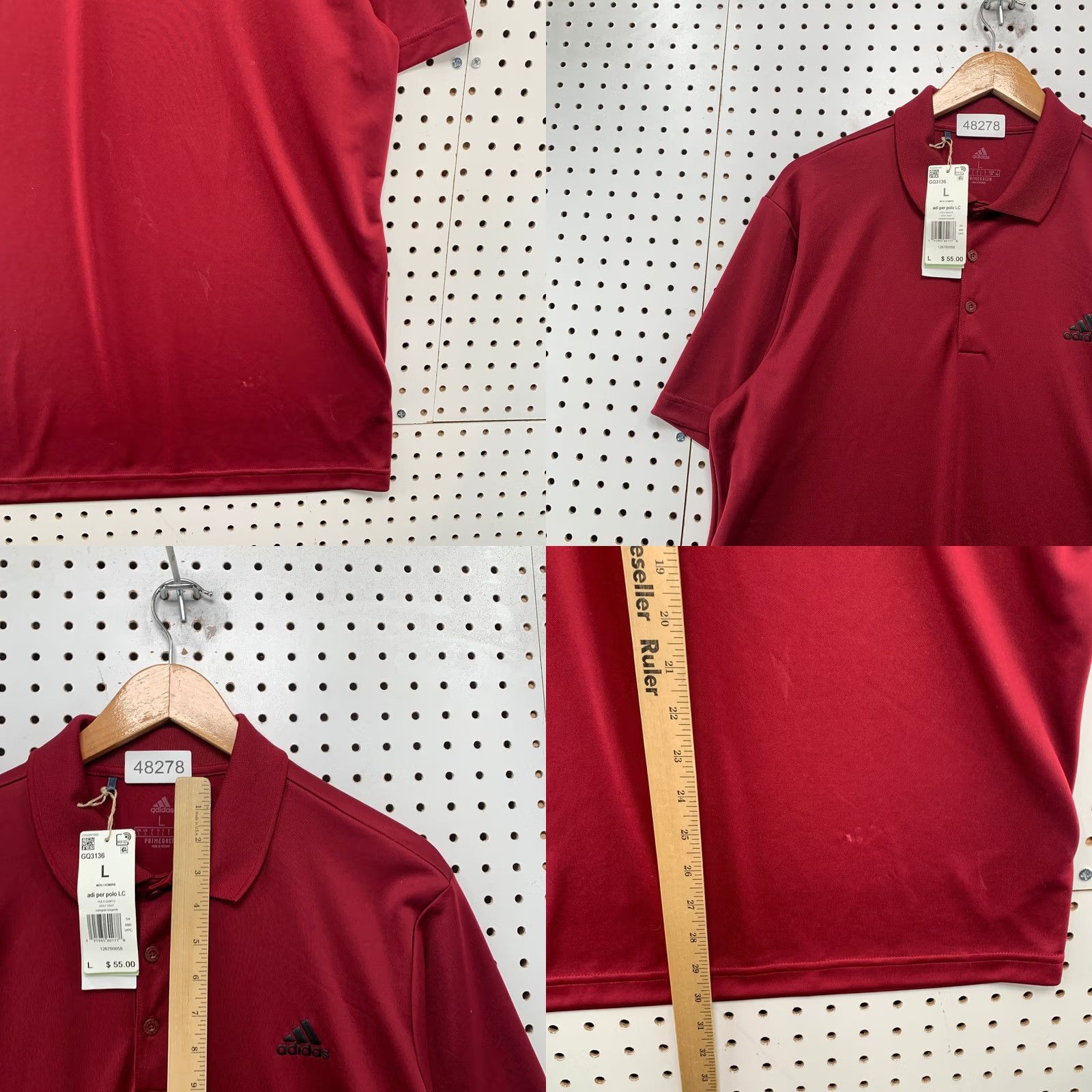 Adidas ADIDAS Polo Shirt Mens Large Red Primegreen Short Sleeve Button Up Polo Mens Red Primegreen Shirt Size US L / EU 52-54 / 3 - 8 Thumbnail