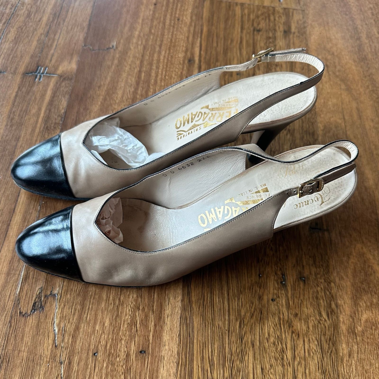 Salvatore Ferragamo Salvatore Ferragamo Vintage Sling Back Black Cap Heels 9.5 Size US 9.5 / IT 39.5 - 2 Thumbnail