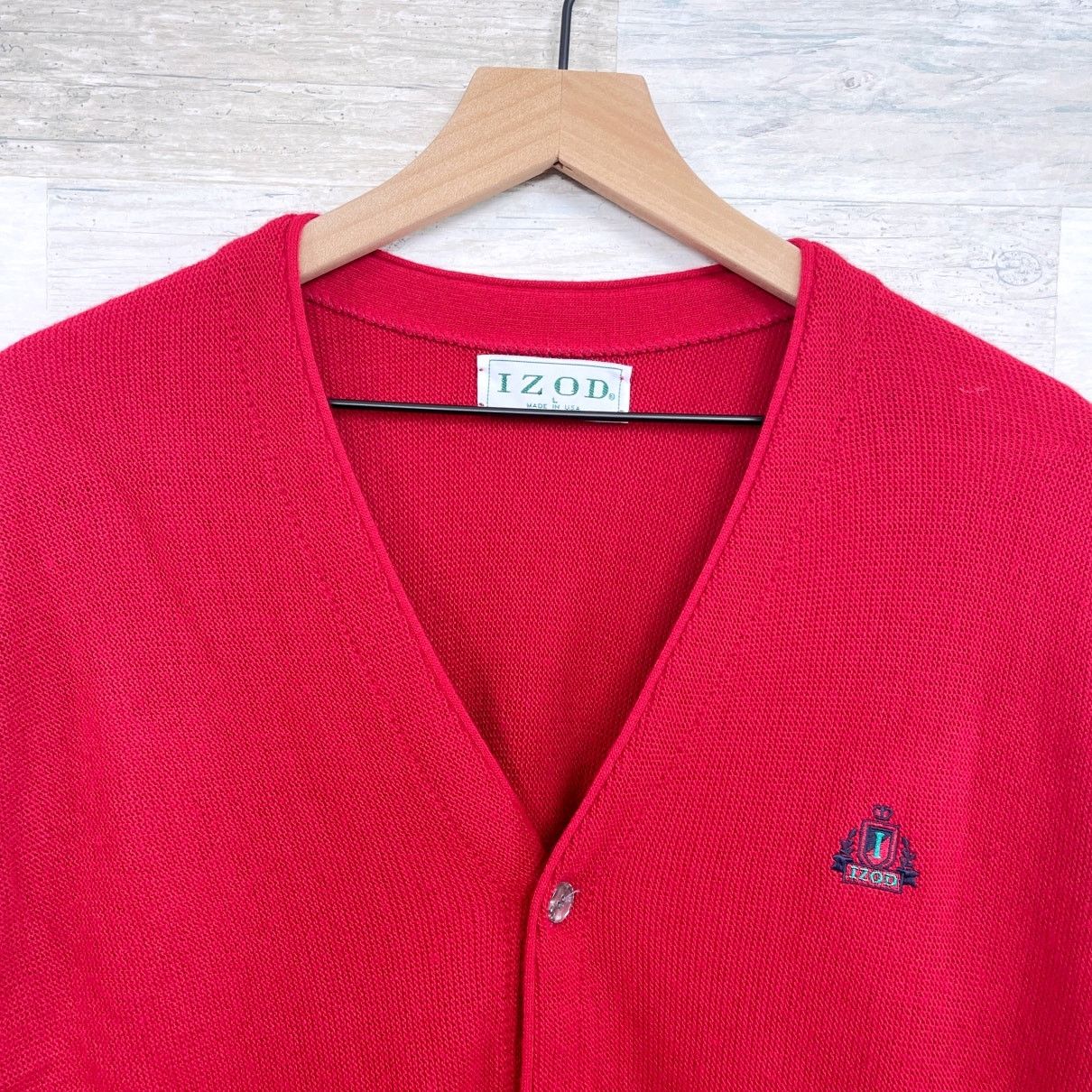 Izod IZOD Vintage Grandpa Cardigan Sweater Red V Neck USA Men Size US L / EU 52-54 / 3 - 2 Thumbnail