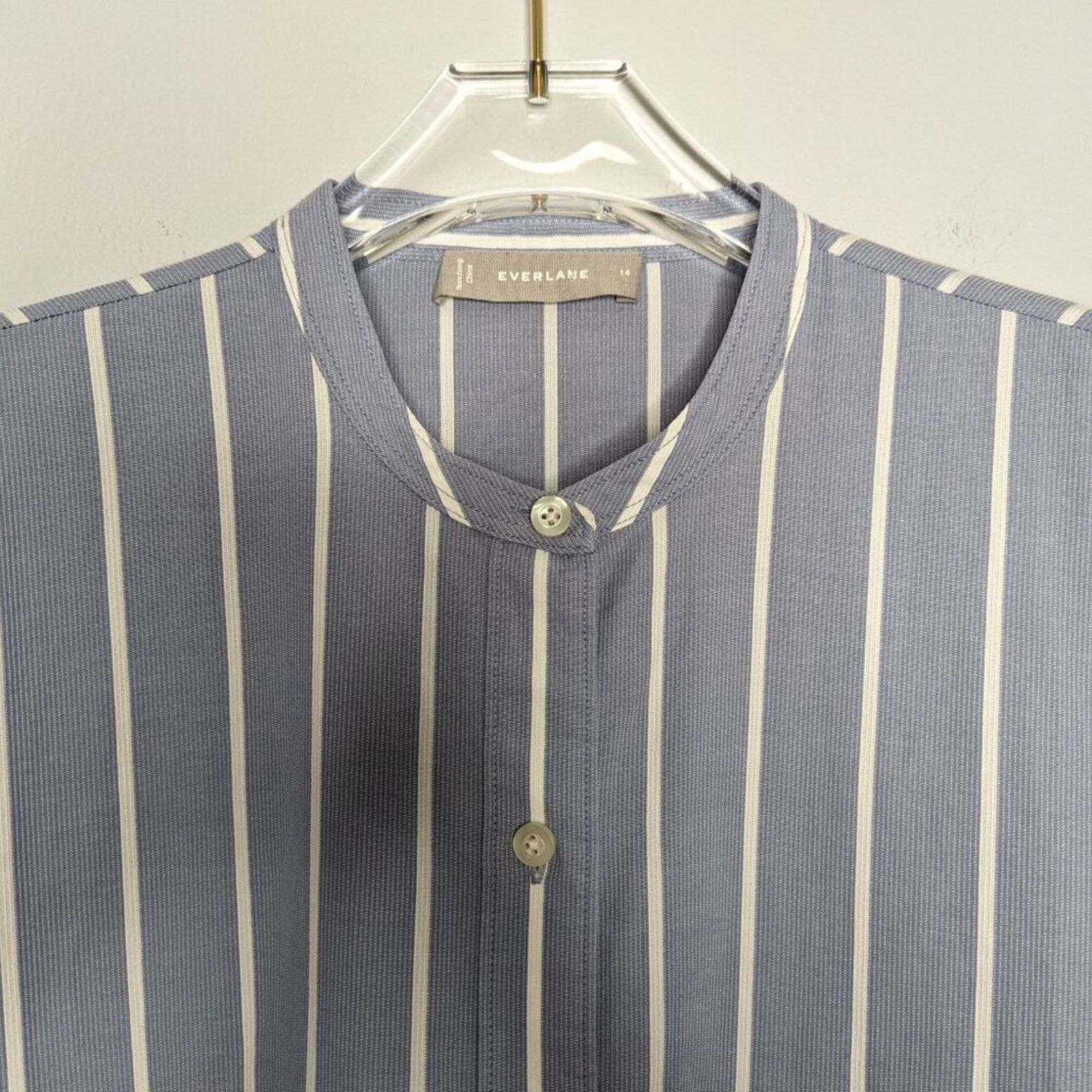 Everlane Everlane Blue White The Cotton Weave Collarless Shirtdress Size XL / US 12-14 / IT 48-50 - 5 Thumbnail