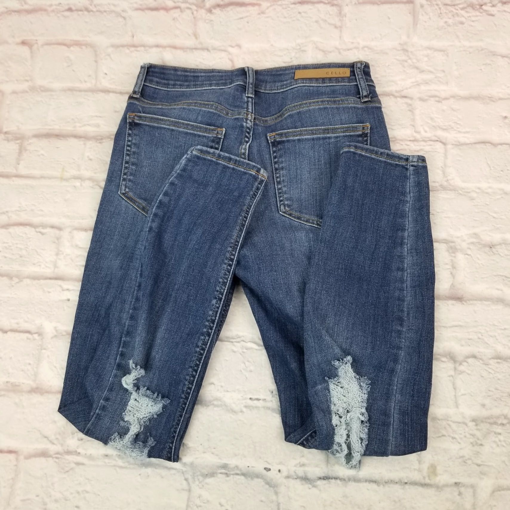 Vintage Cello Jeans Jeggings Medium Wash High Rise Distressed Womens Teens Junior Size 5 5-Pocket Denim Cotton Blend Belt Loops Regular Model Cello Size 27" / US 4 / IT 40 - 3 Thumbnail