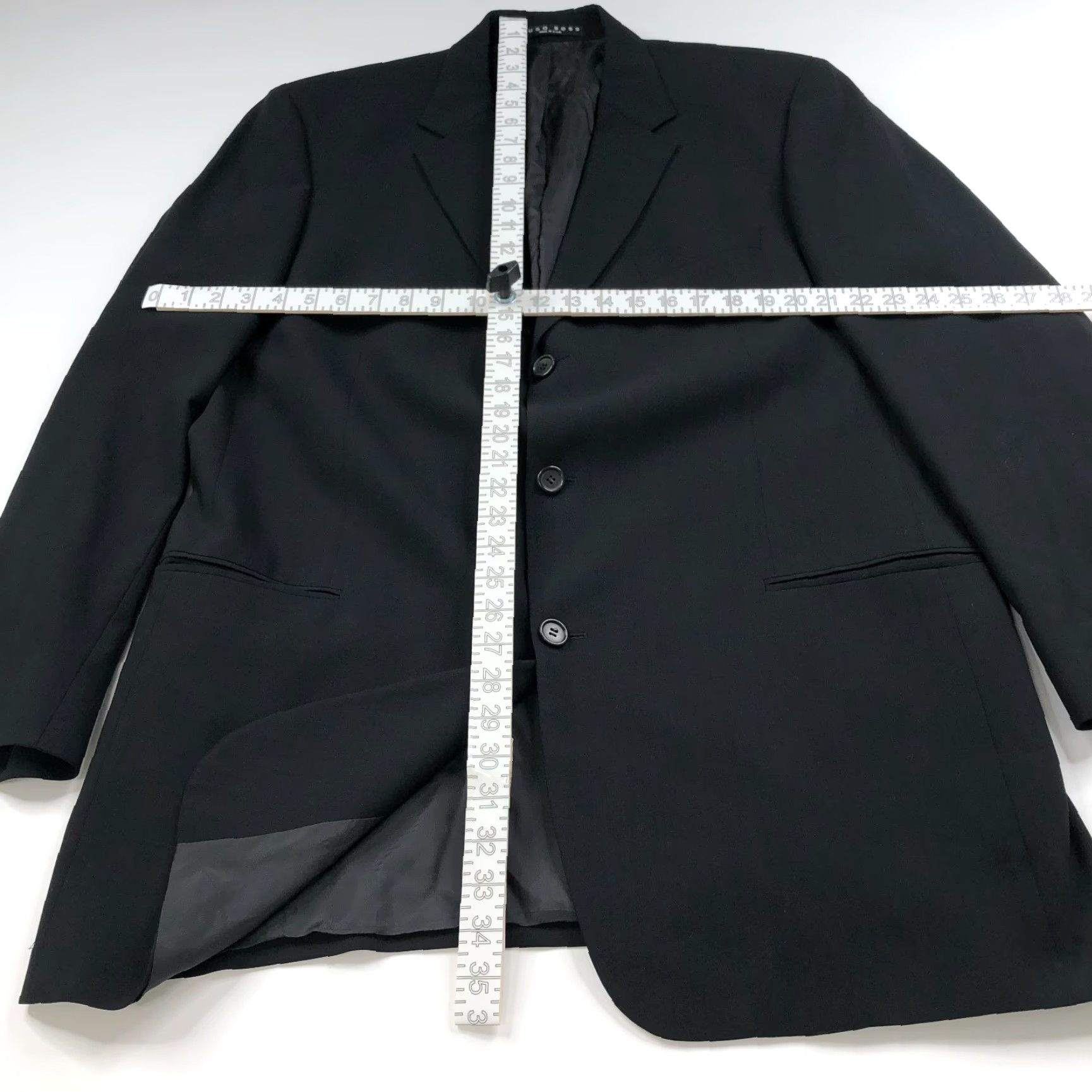 Hugo Boss VINTAGE Hugo Boss Blazer Jacket Mens 48L Black Wool 100% Button Notch 2-Button Single-Breasted Regular MINT Size 48R - 6 Thumbnail