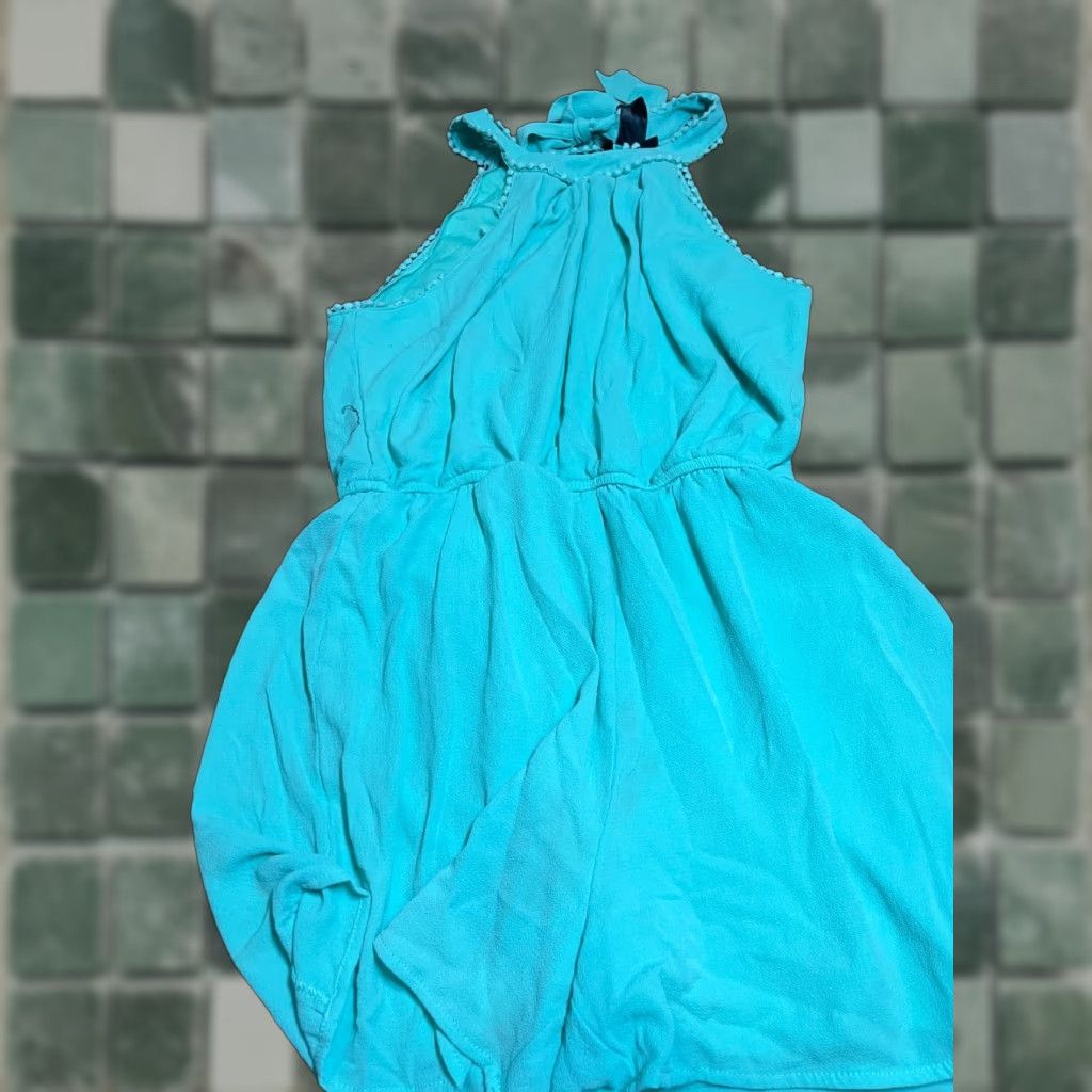 Vintage Romper Womens M Blue Teal Body Suit one-Piece Sleeveless Solid Medium M Women Size 32" / US 10 / IT 46 - 1 Thumbnail