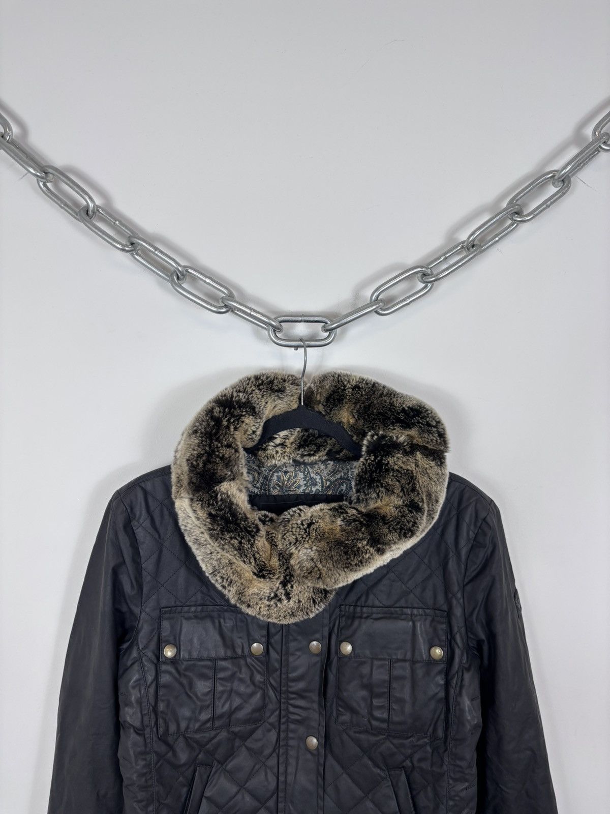 Belstaff Belstaff Gold Label Women’s Black Waxed Jacket Fur Trim Size L / US 10 / IT 46 - 4 Thumbnail