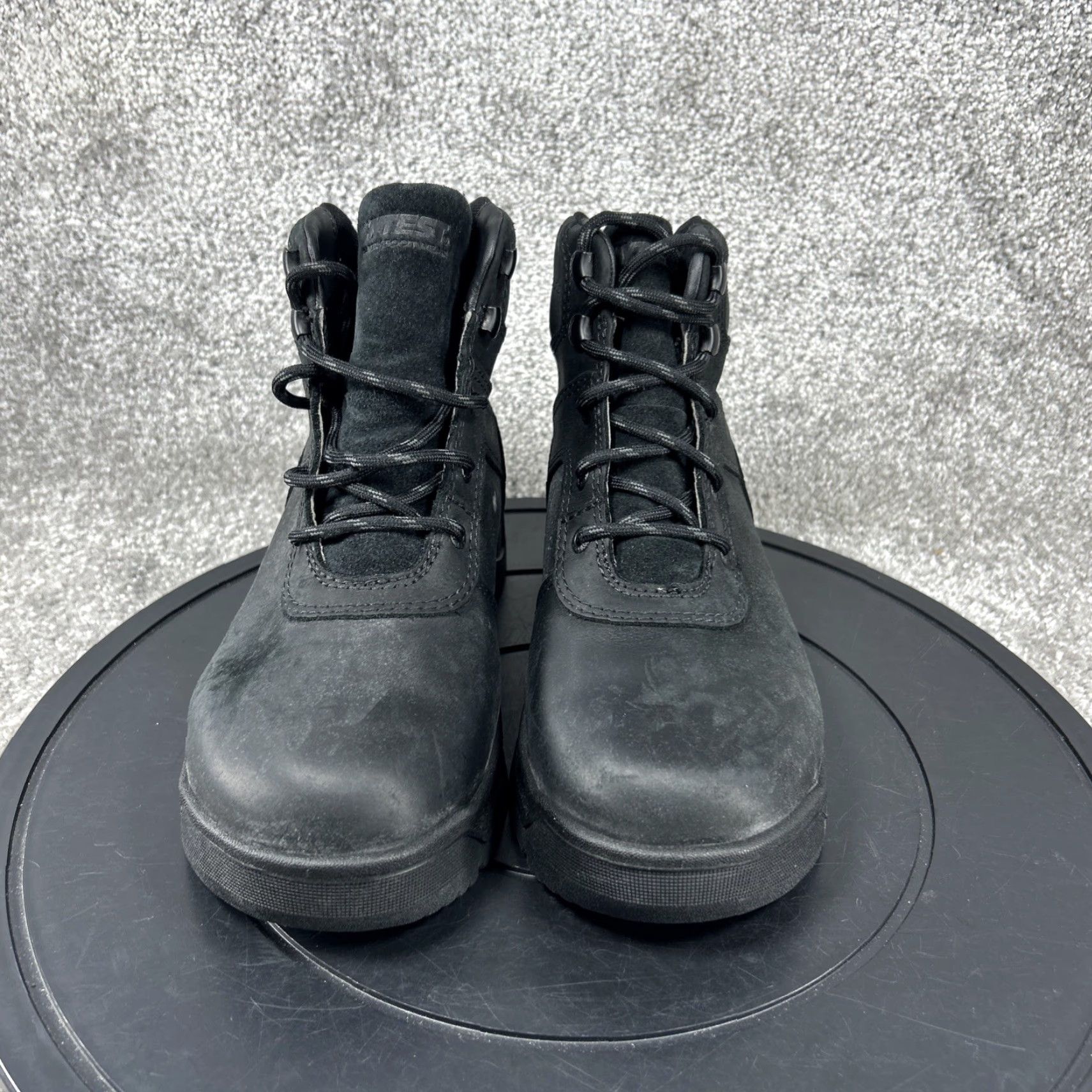 Vintage Hytest Boots Men Size 5.5 Wide Knock Steel Toe Work Black Leather Slip Resistant Size US 5.5 / EU 38 - 2 Thumbnail