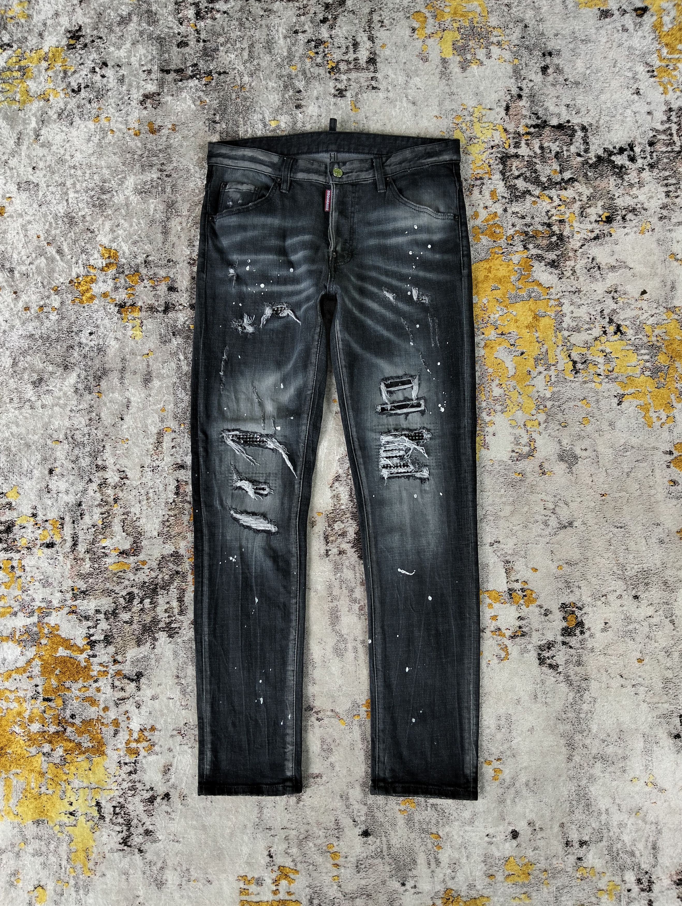 Dsquared2 Distressed Dsquared2 Paint Splatter Rhinestone Skinny Jeans Size US 32 / EU 48 - 1 Thumbnail