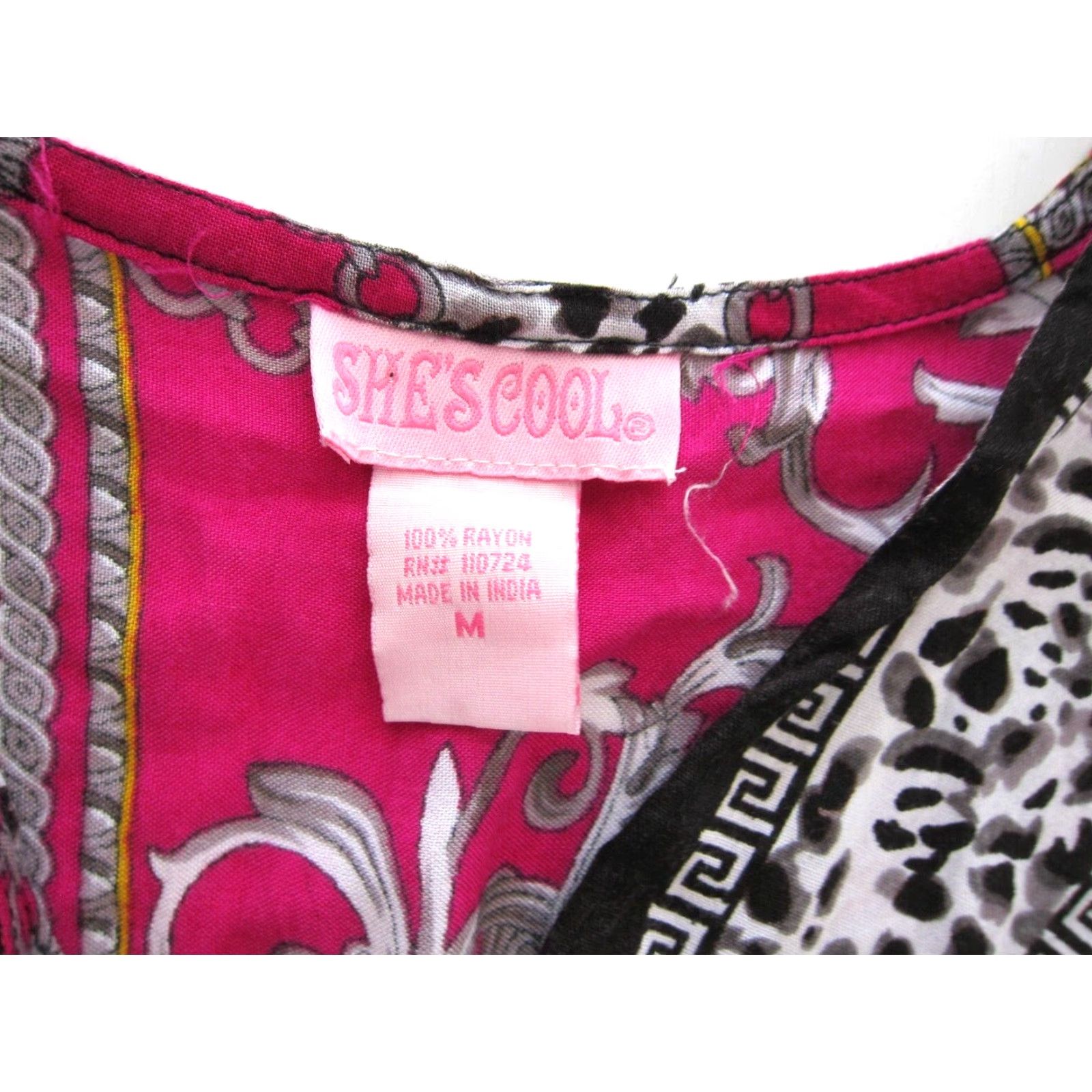 Pinko She's Cool Pink Black Yellow Paisley Floral Short Sleeve Tunic Dress M Size 32" / US 10 / IT 46 - 4 Thumbnail