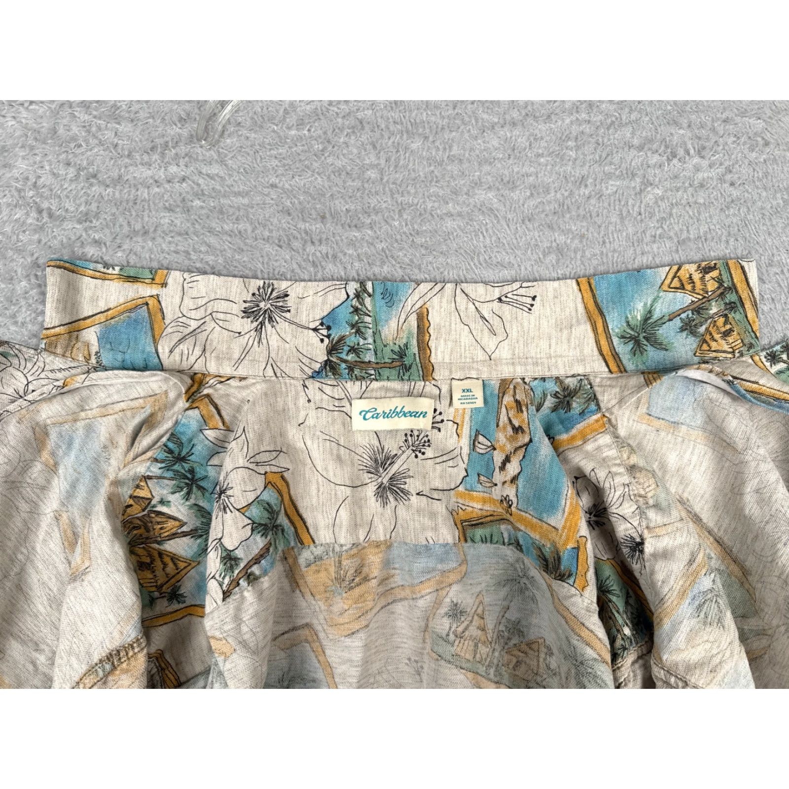 Vintage Caribbean Shirt Mens 2XL XXL Gray Floral Palm Postcard Hawaiian Cotton Blend Size US XXL / EU 58 / 5 - 2 Thumbnail