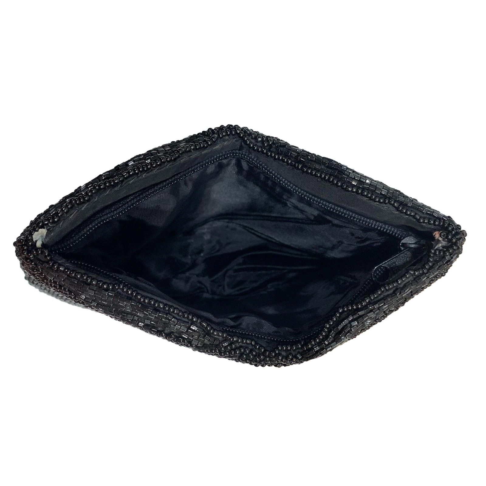 Vintage 80s does 40s Black Beaded Silk Evening Bag | Small Clutch Size ONE SIZE - 8 Thumbnail