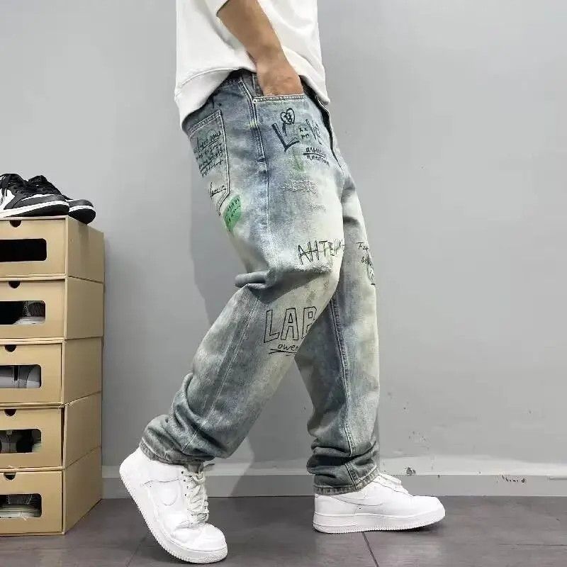 Japanese Brand Retro loose casual straight leg graffiti jeans Size US 32 / EU 48 - 3 Thumbnail