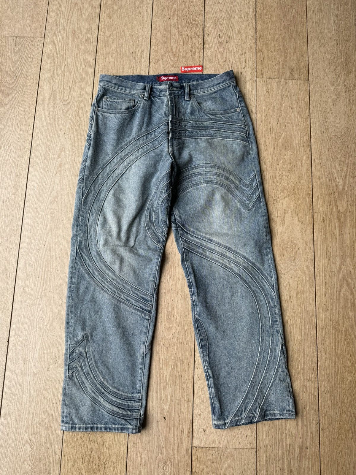 image of Supreme S Logo Loose Fit Jean Washed Blue Denim Pant, Men's (Size 30)