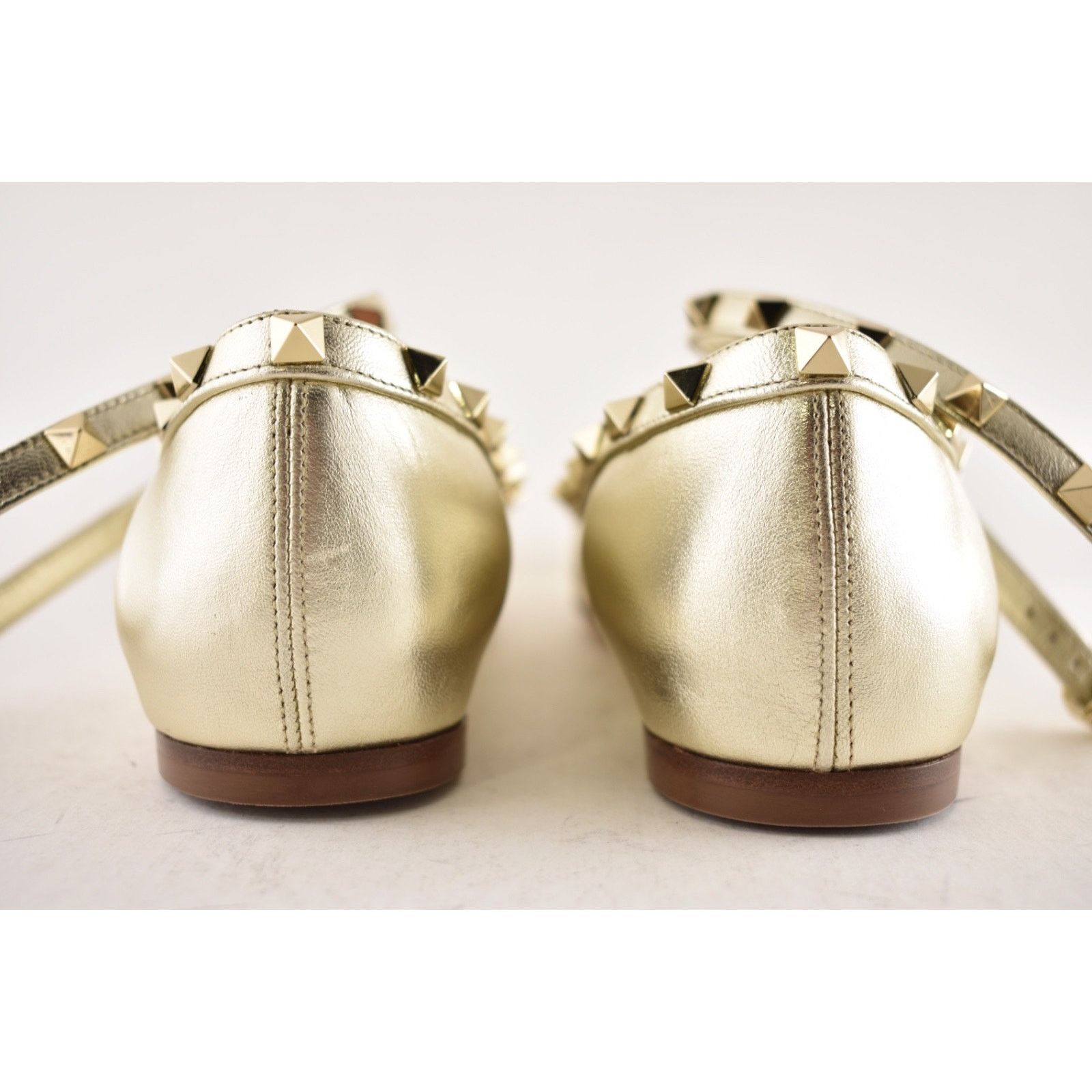 Valentino Valentino Rockstud Platino Gold Stud Ankle Strap Bow Ballet Size US 11 / IT 41 - 15 Thumbnail