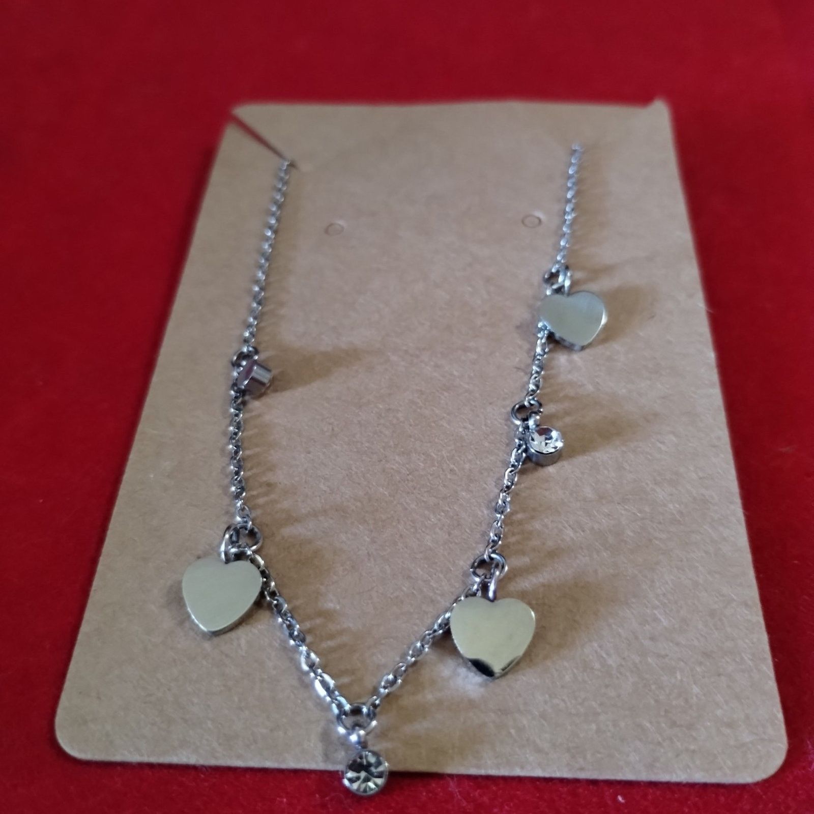 Vintage Beautiful silver heart and rhinestone chain bracelet Size ONE SIZE - 2 Thumbnail