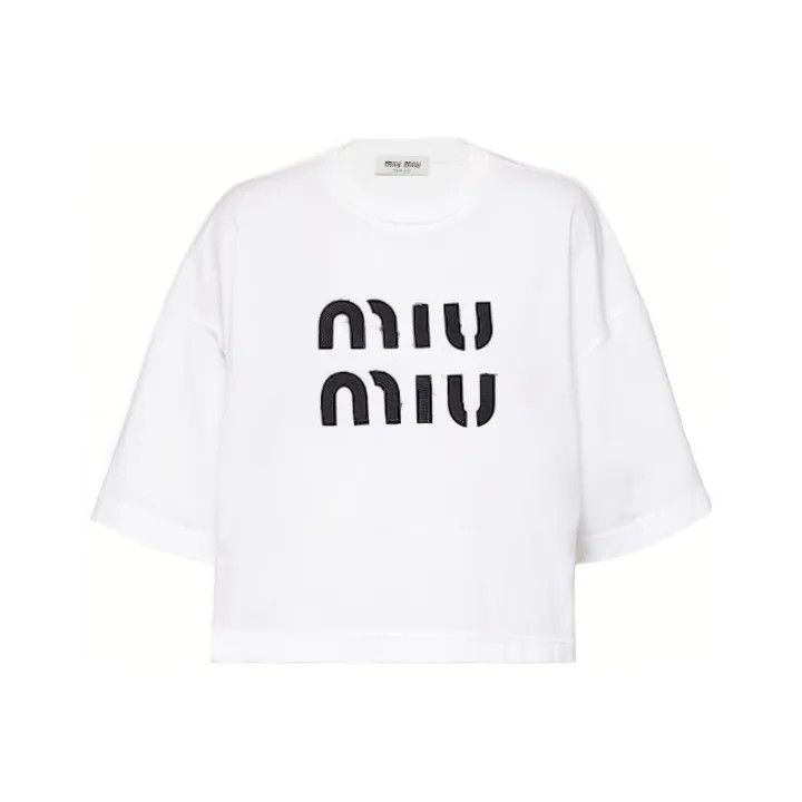 Miu Miu Miu Miu Logo Print Short Sleeve T-Shirt 0079 Size S / US 4 / IT 40 - 1 Thumbnail