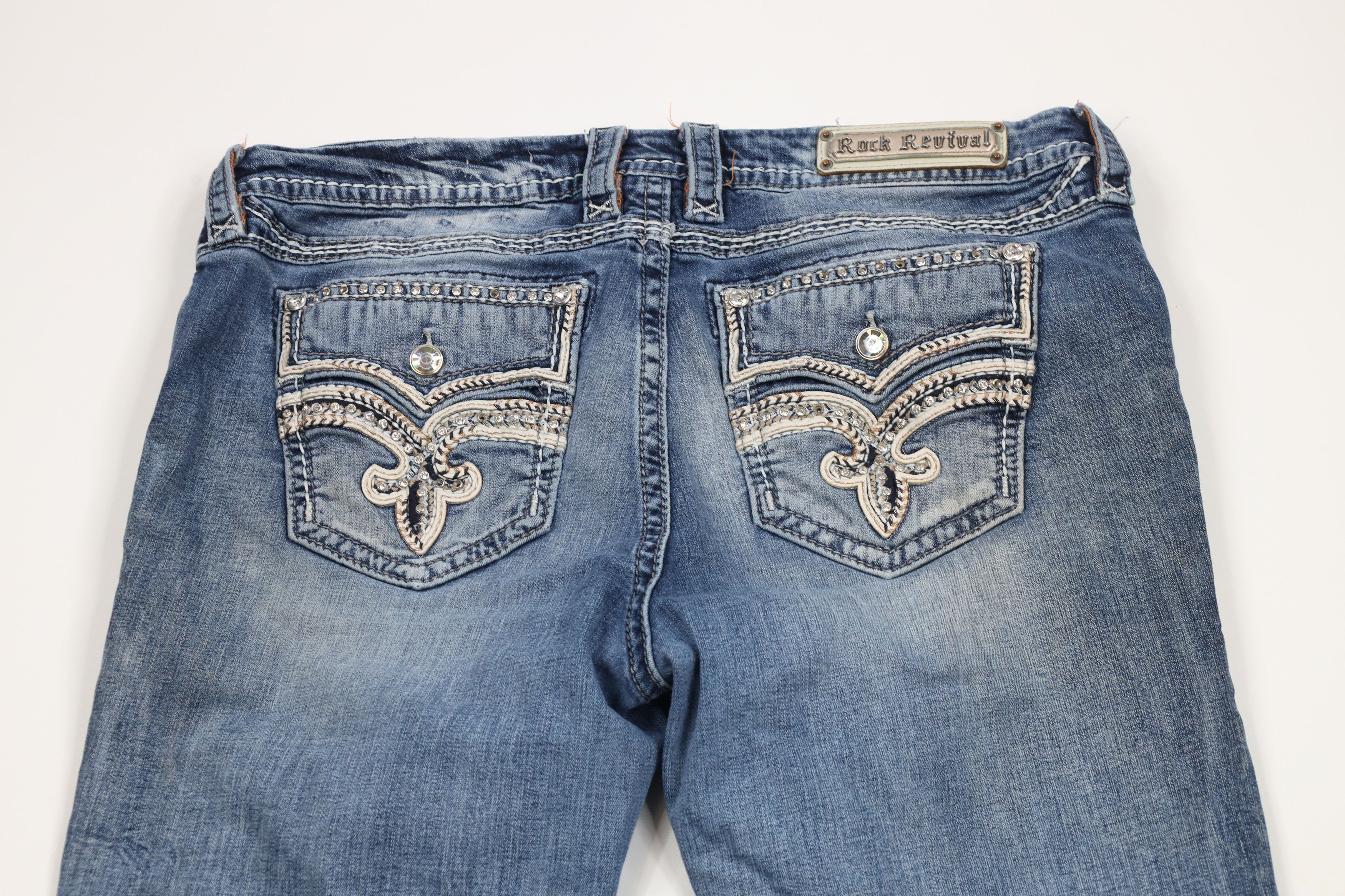 Rock Revival × Vintage Rock Revival Jeweled Pecola Easy Boot Flared Denim Jeans Size 34" / US 12 / IT 48 - 12 Thumbnail