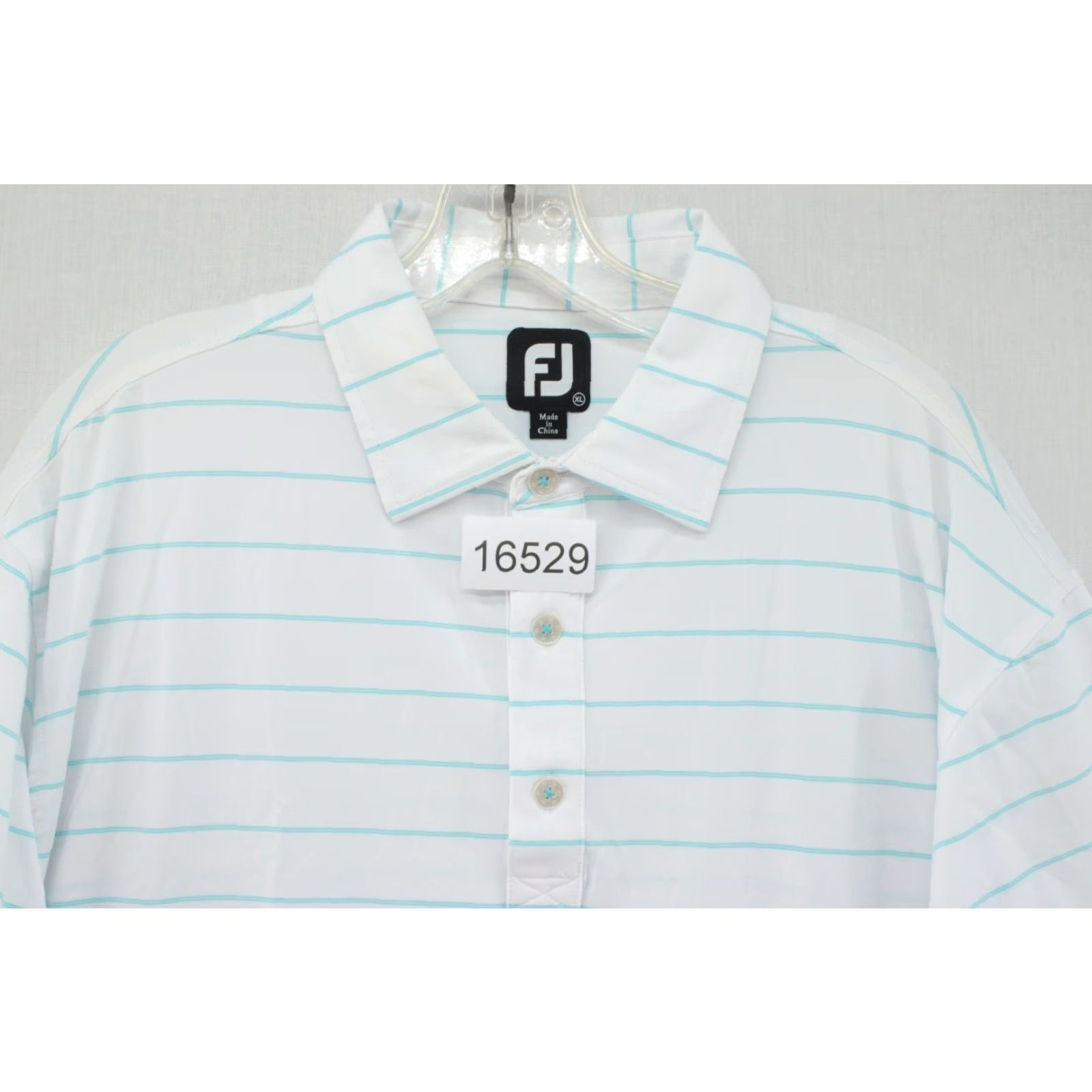 Footjoy FootJoy Polo Shirt Men's XL White Micro Blue Stripe Golf FJ Logo Size US XL / EU 56 / 4 - 8 Thumbnail