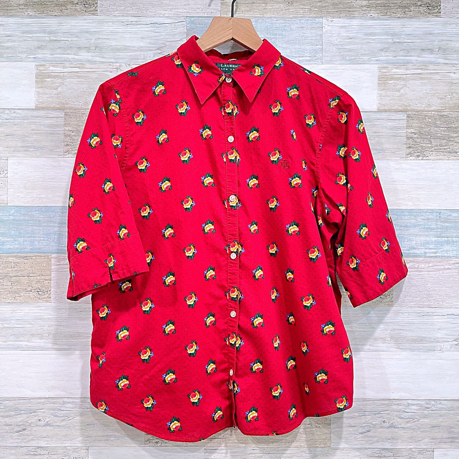 Lauren Ralph Lauren LRL Ralph Lauren Floral Foulard Short Sleeve Shirt Red Large Size L / US 10 / IT 46 - 1 Thumbnail