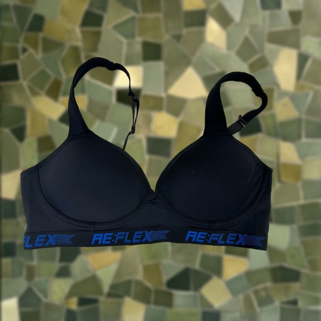 Vintage ReFlex Womens Bra 1X Black Padded Sports Bra Adjustable Size ONE SIZE - 1 Thumbnail