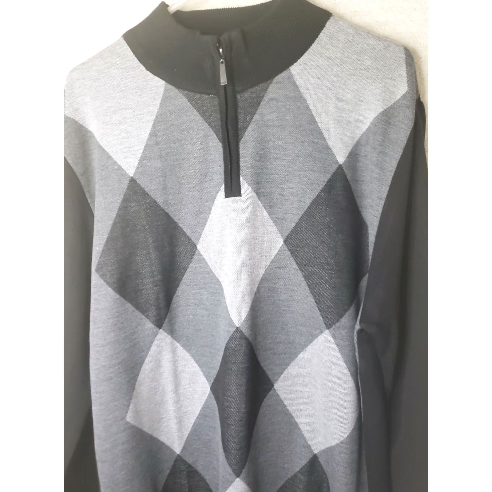 Vintage Sahara Club Sweater Mens XL Black Gray White Argyle 1/4 Zip Polyester Size US XL / EU 56 / 4 - 2 Thumbnail