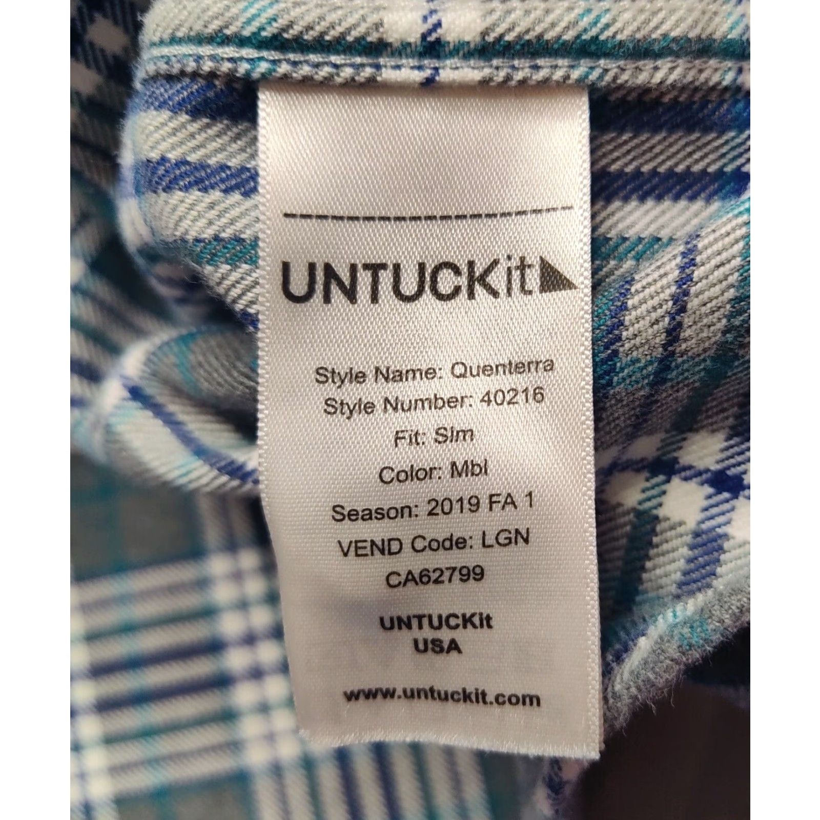 UNTUCKit UNTUCKit QUENTERRA SLIM FIT Button-Up Shirt Men L Gray Teal Plaid Cotton Long Sleeve Button Shirt Size US L / EU 52-54 / 3 - 6 Thumbnail