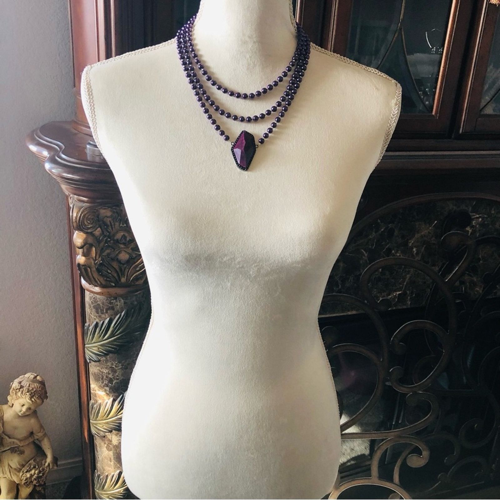 Handmade Handcrafted repurpose large faceted stone Pearl necklace Size ONE SIZE - 6 Thumbnail