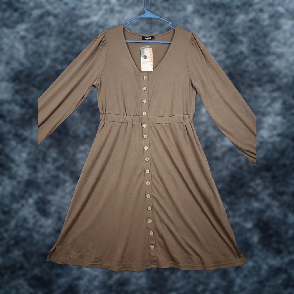 Vintage BTFBM Midi Shirt Dress Button Front Long Sleeve Ruched Waist Brown Womens Size M Size M / US 6-8 / IT 42-44 - 1 Thumbnail
