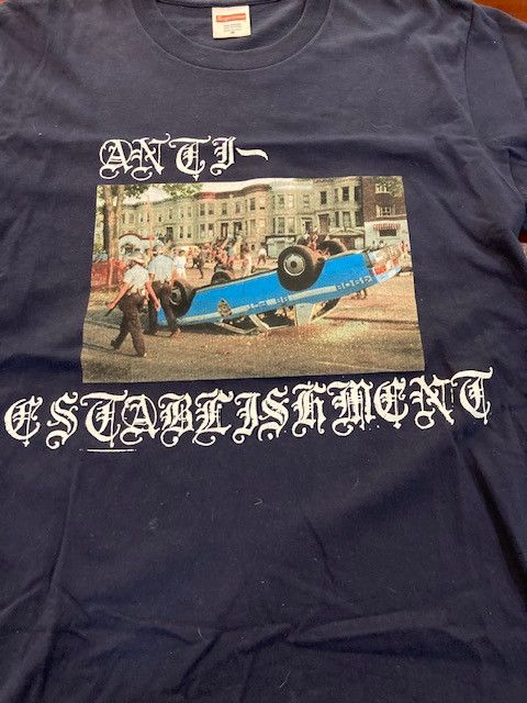 Supreme Supreme Navy Anti-Establishment Tee (FW2013) DS Size US L / EU 52-54 / 3 - 3 Thumbnail
