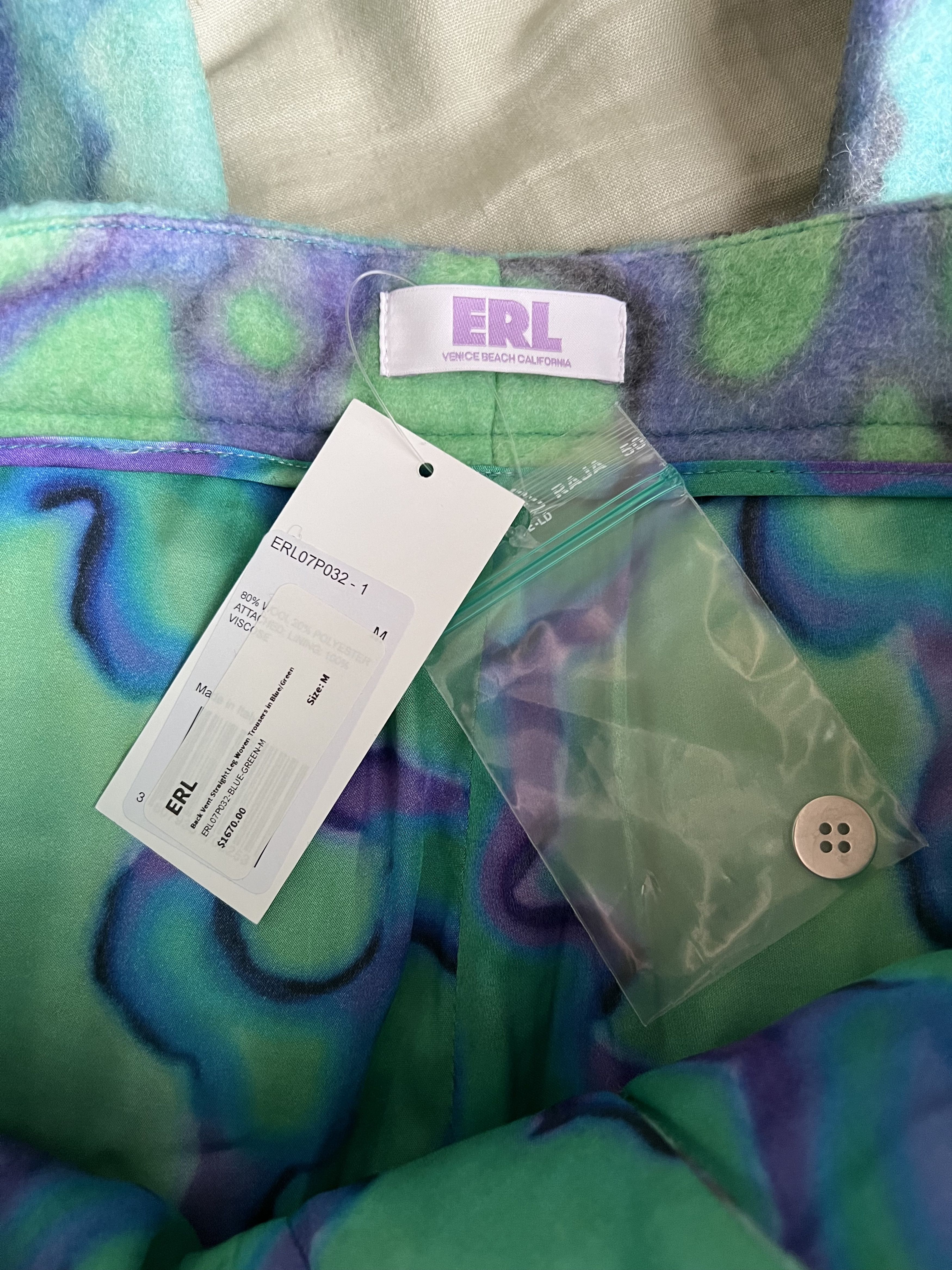 ERL ERL Back Vent Straight Leg Woven Pants in Blue Green (Rare) Size US 32 / EU 48 - 9 Thumbnail