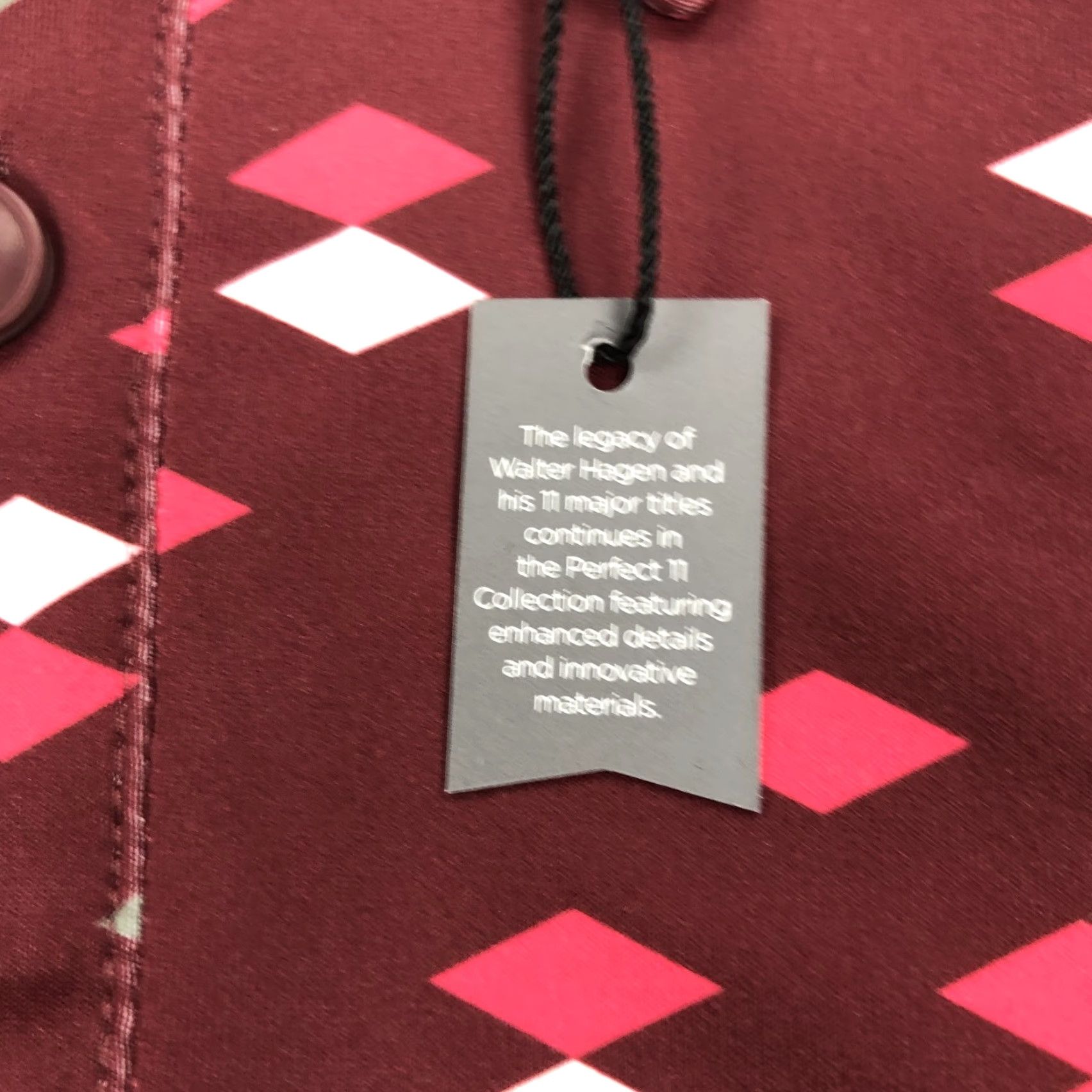 Vintage Walter Hagen Perfect 11 Polo Shirt Burgundy Diamond Geometric NWT Mens L Regular Short Sleeve Golf Breathable Moisture Wicking Easy Care Shirt Size US L / EU 52-54 / 3 - 5 Thumbnail