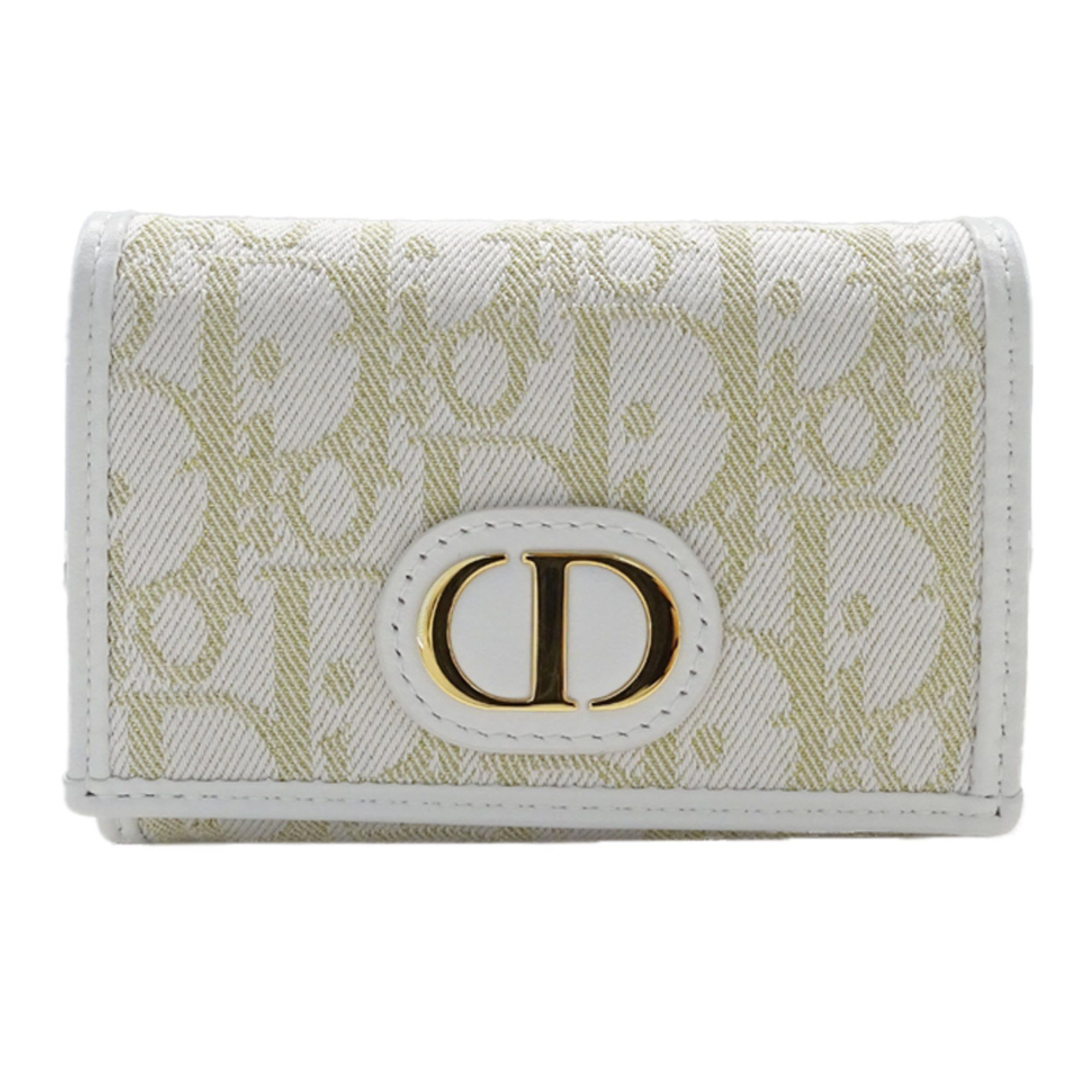 Christian Dior Dior Women's Wallet Oblique Coin Case Jacquard White and Gold Trotter Canvas Hardware Card Compact