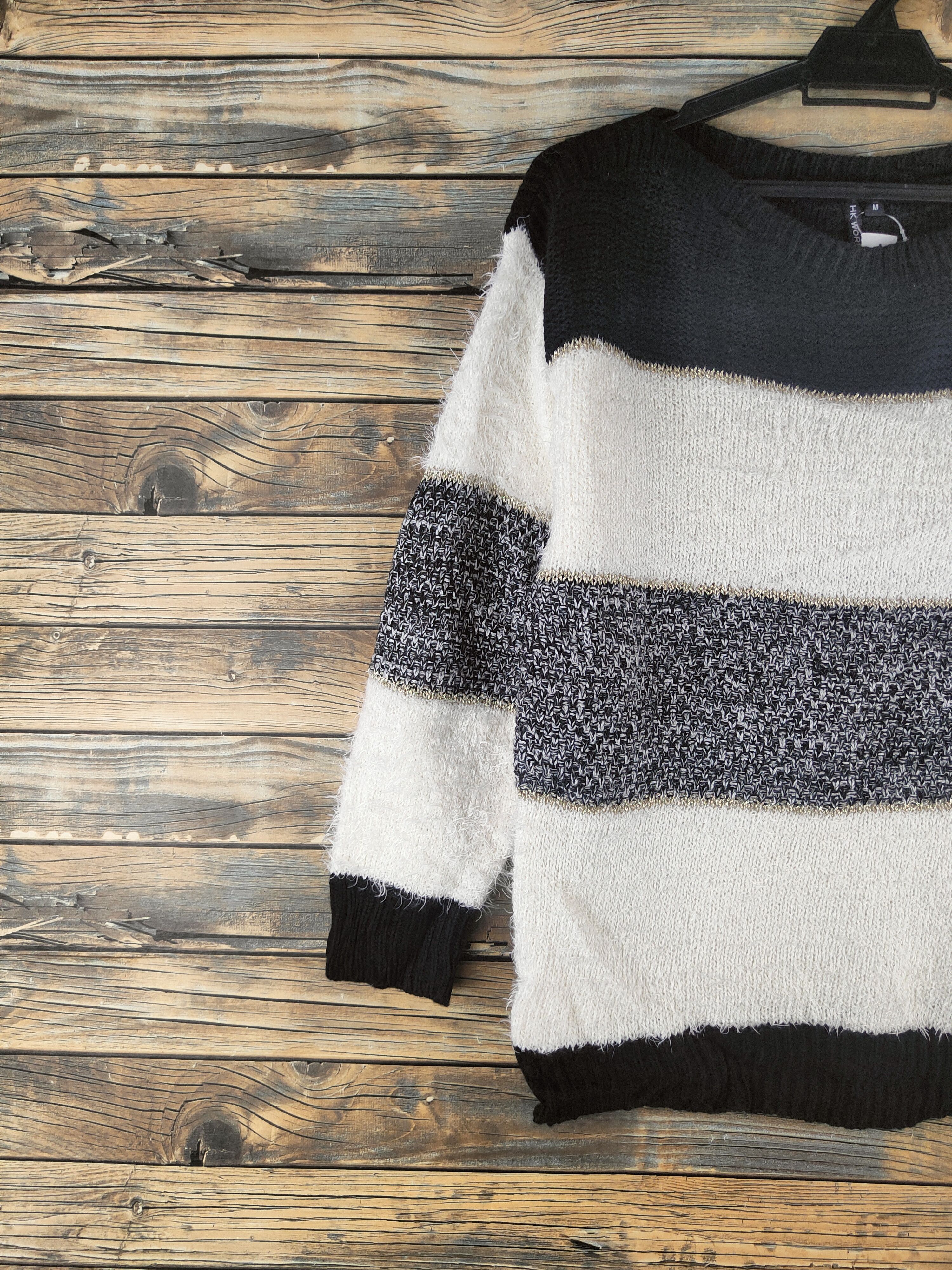 Japanese Brand DL HK Works London Black White Fur Mohair Knitwear #46-908 Size M / US 6-8 / IT 42-44 - 3 Thumbnail