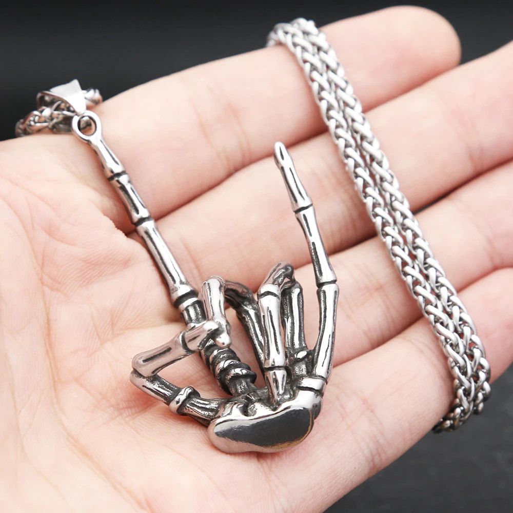 Jewelry Vintage Gothic Skull Gestures Pendant Necklace Size ONE SIZE - 4 Thumbnail