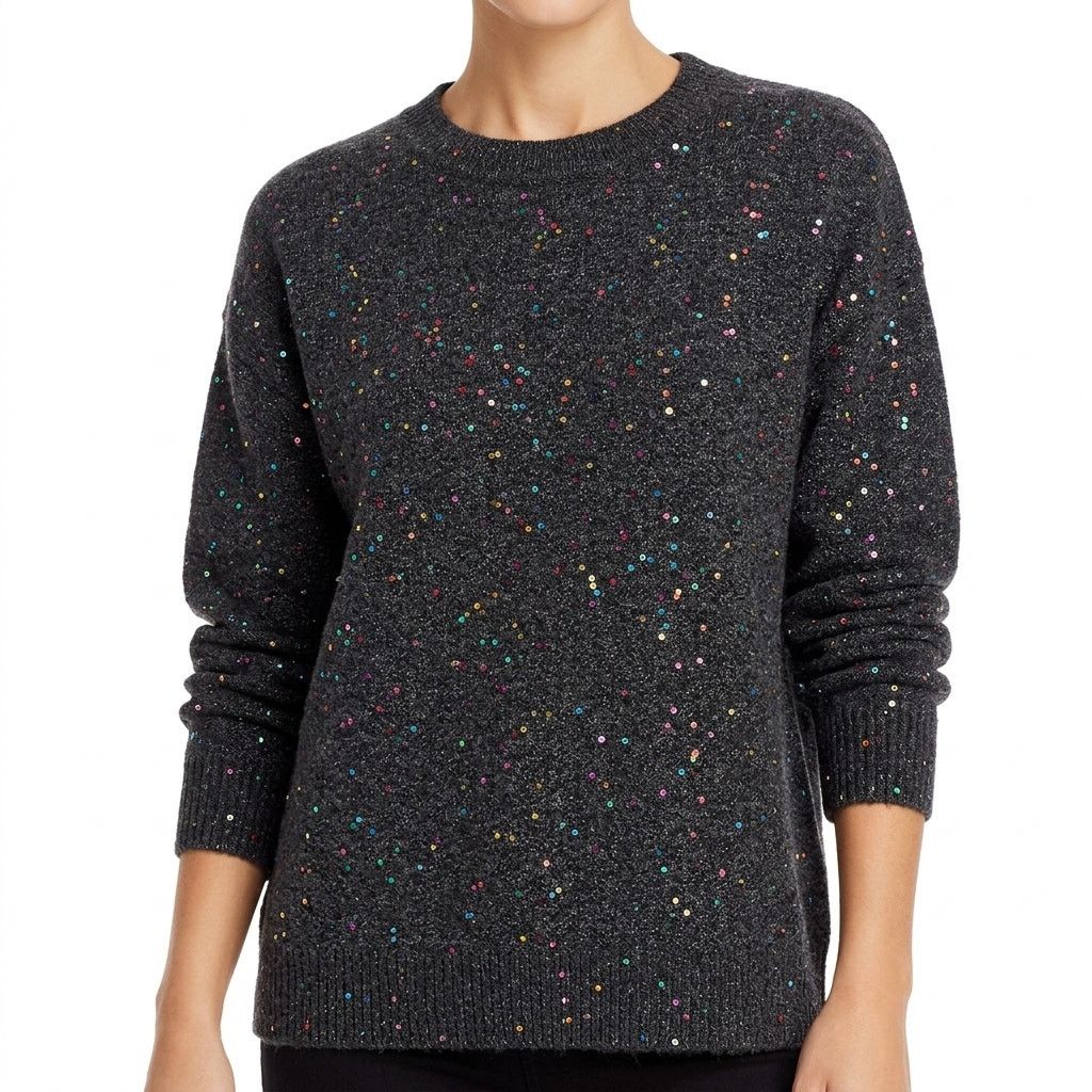Loft LOFT Dark Gray Rainbow Sequins Knit Crew Neck Sweater size M Size M / US 6-8 / IT 42-44 - 1 Thumbnail
