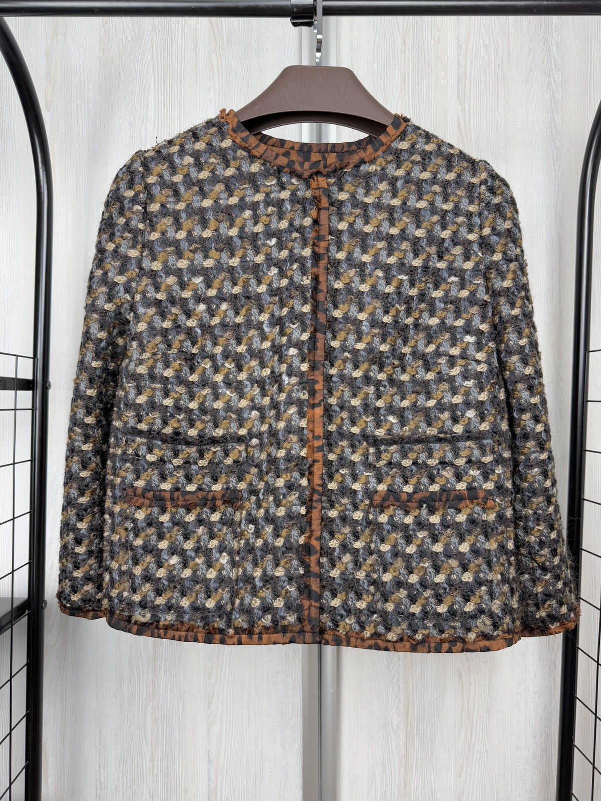 Dolce & Gabbana tweed leopard print wool silk jacket size 44