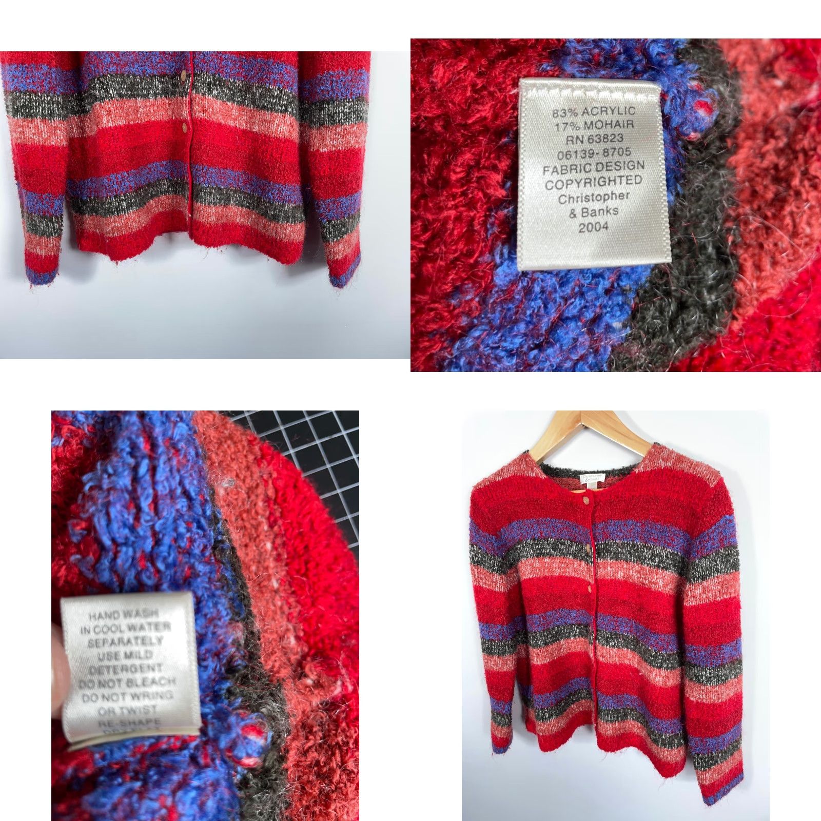 Vintage VINTAGE Christopher & Banks Cardigan Sweater Red Striped Lightweight Mohair Blend Women Large Knit Size L / US 10 / IT 46 - 8 Thumbnail