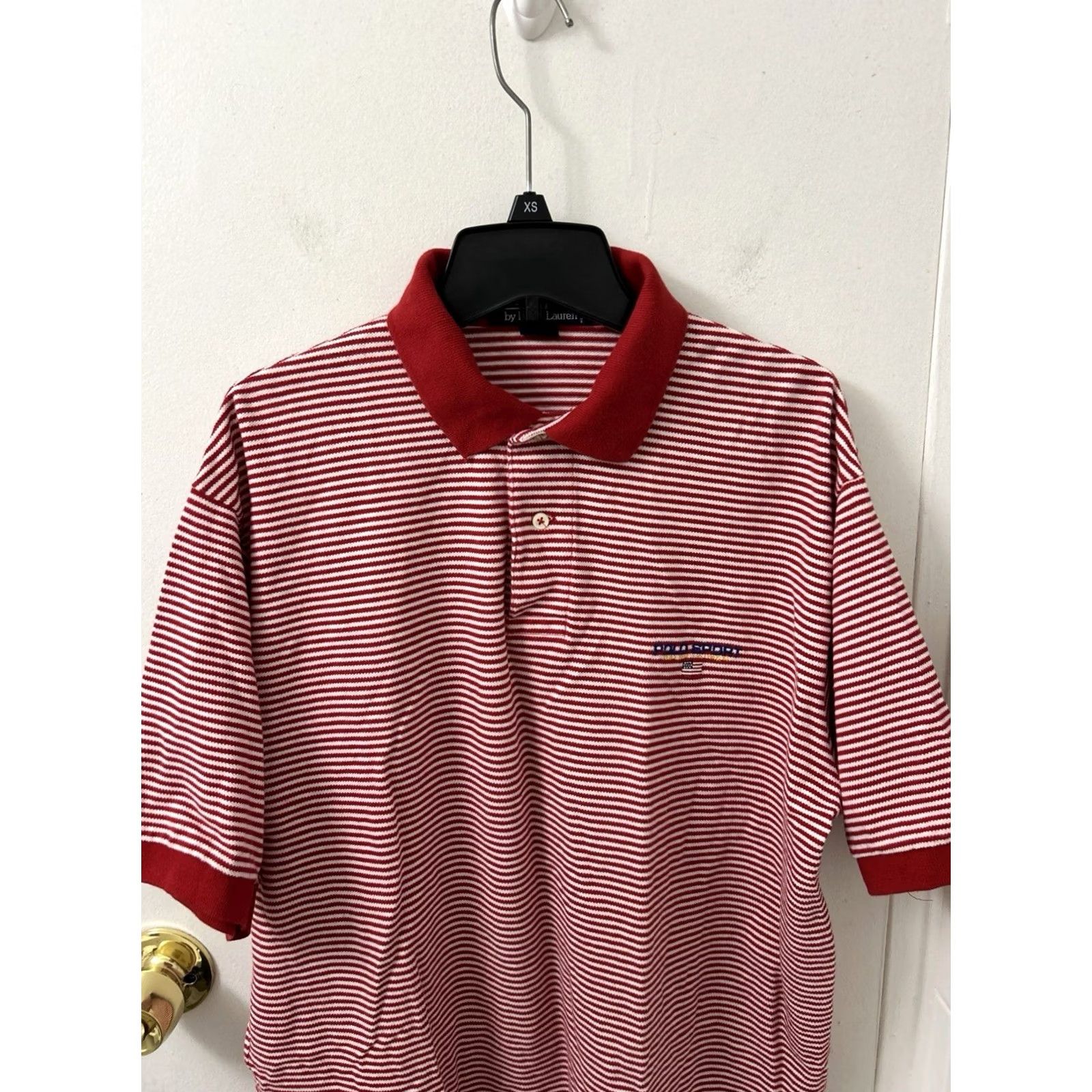 Polo Ralph Lauren VINTAGE Polo Sport Ralph Lauren Shirt Mens L Red White Striped Cotton Pique S/S Size US L / EU 52-54 / 3 - 2 Thumbnail