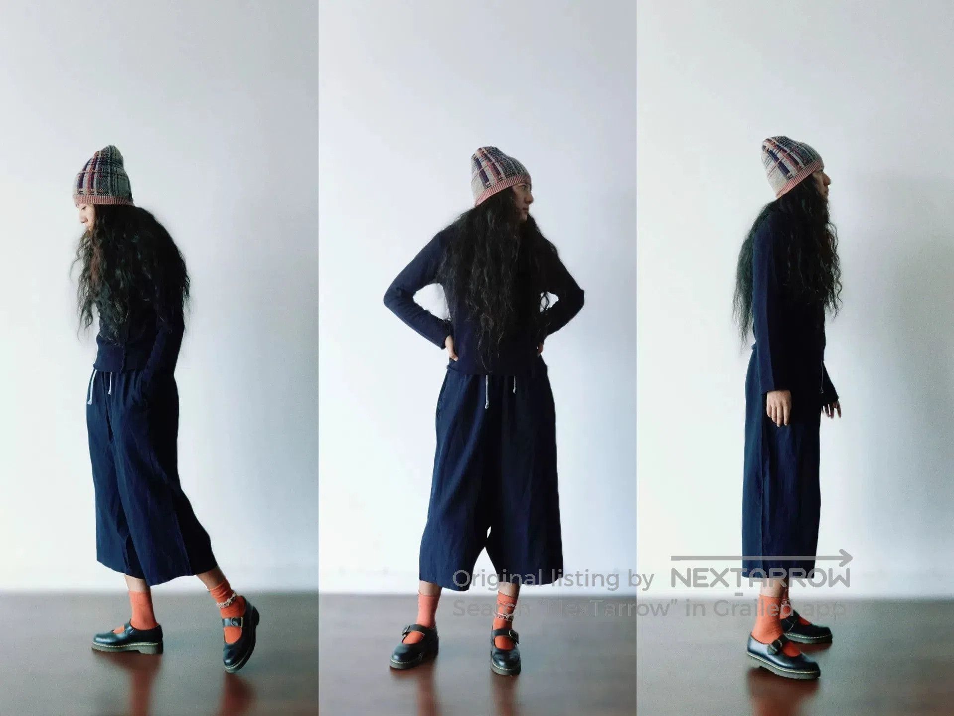 Comme des Garcons ComCom Navy Blue Wide-Leg Cropped Pants. Size 22" - 2 Thumbnail