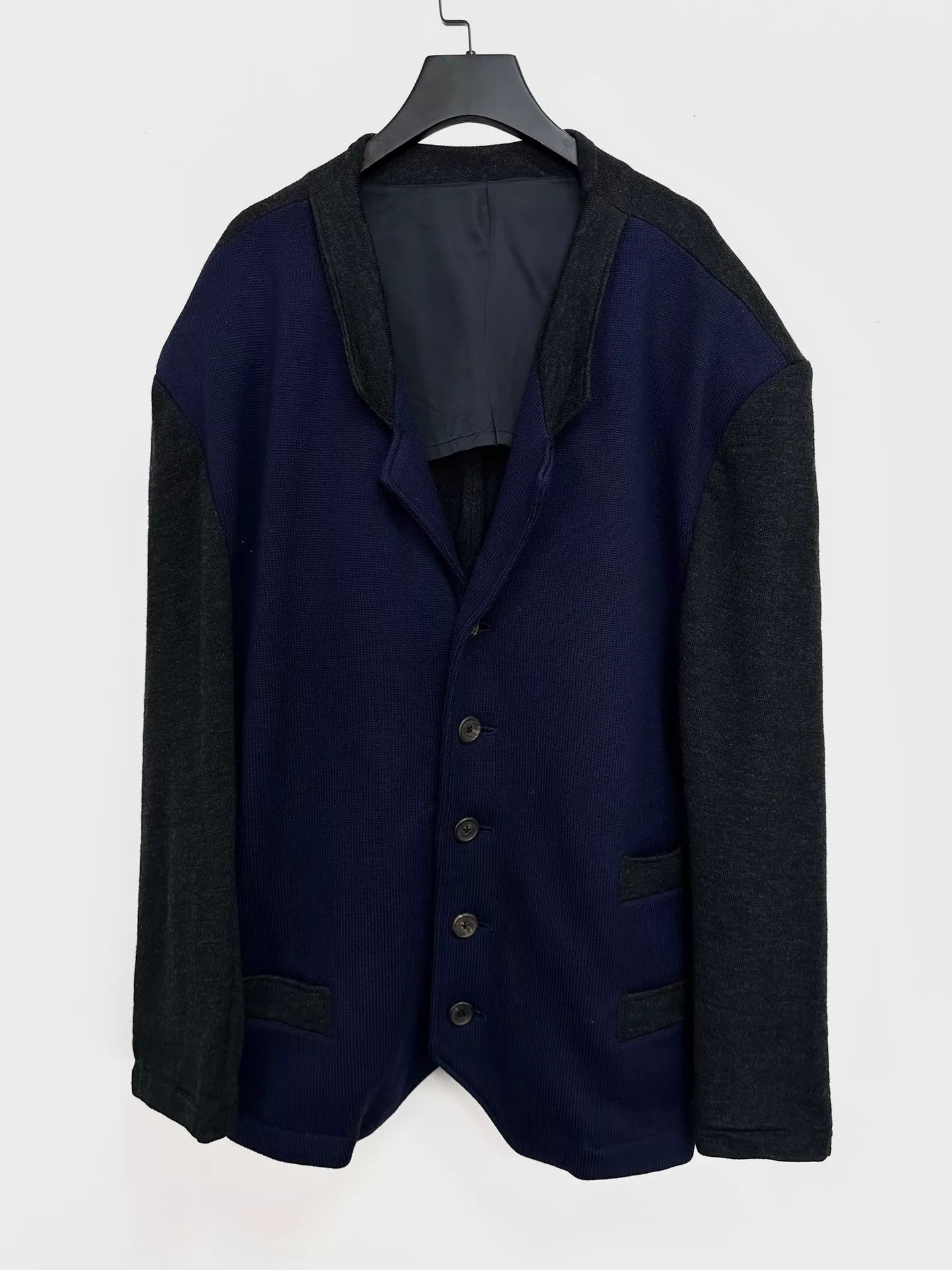 Yohji Yamamoto Yohji Yamamoto 80s Indigo & Black-Gray Knit Panel Jacket Size US M / EU 48-50 / 2 - 1 Thumbnail