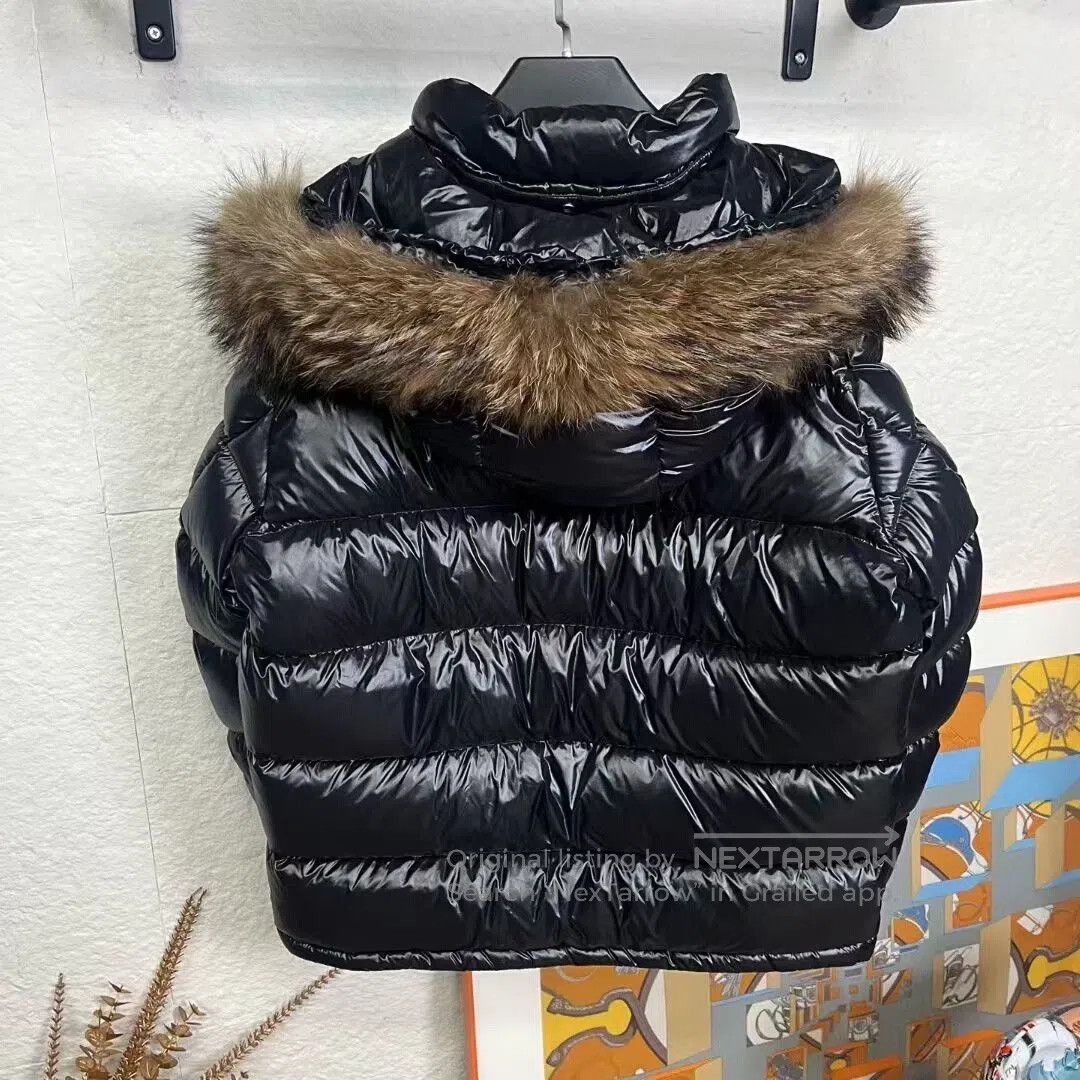 Moncler moncler maya fur black shiny down jacket. Size XXL / US 16-18 / IT 52-54 - 2 Thumbnail