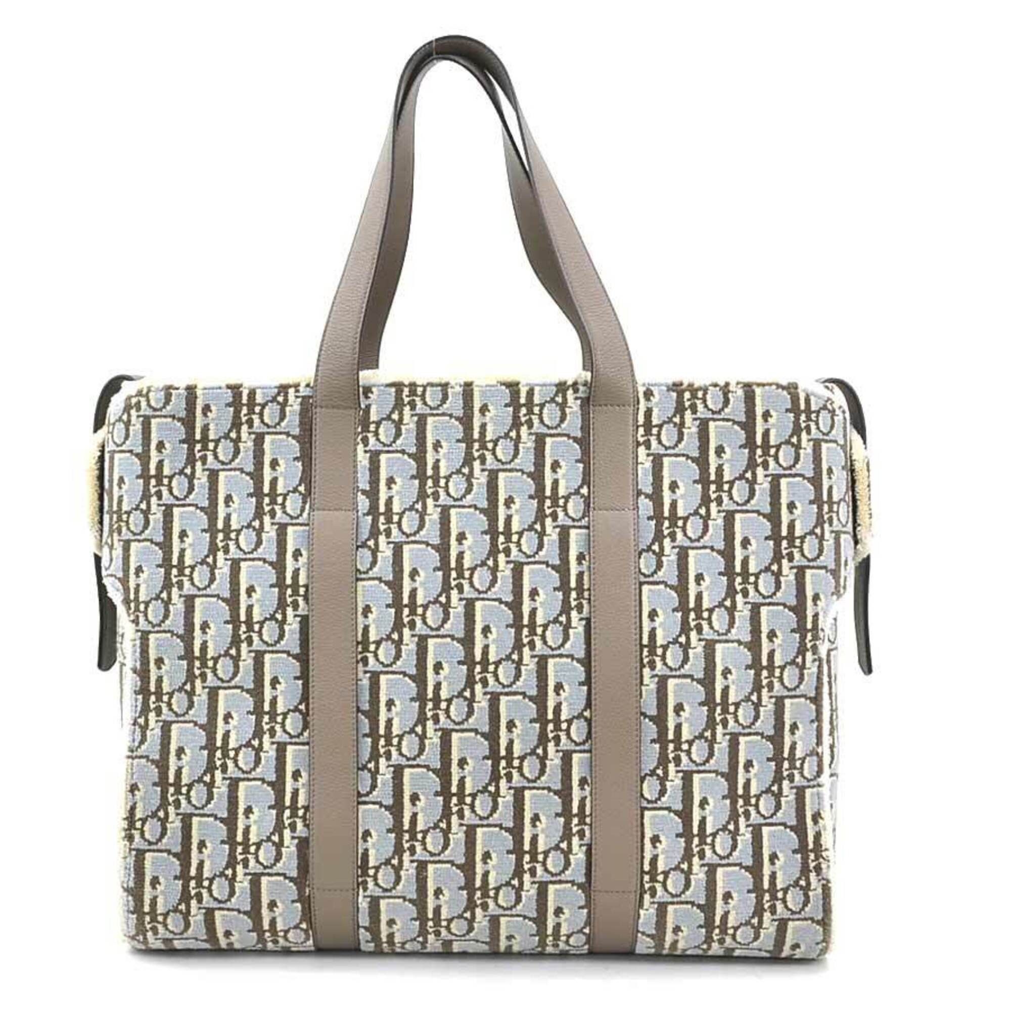 Dior Christian Dior House of Coroll Leather Rug Handbag, Light Blue/Gray, Men's/Women's, 90255k Size ONE SIZE - 1 Thumbnail