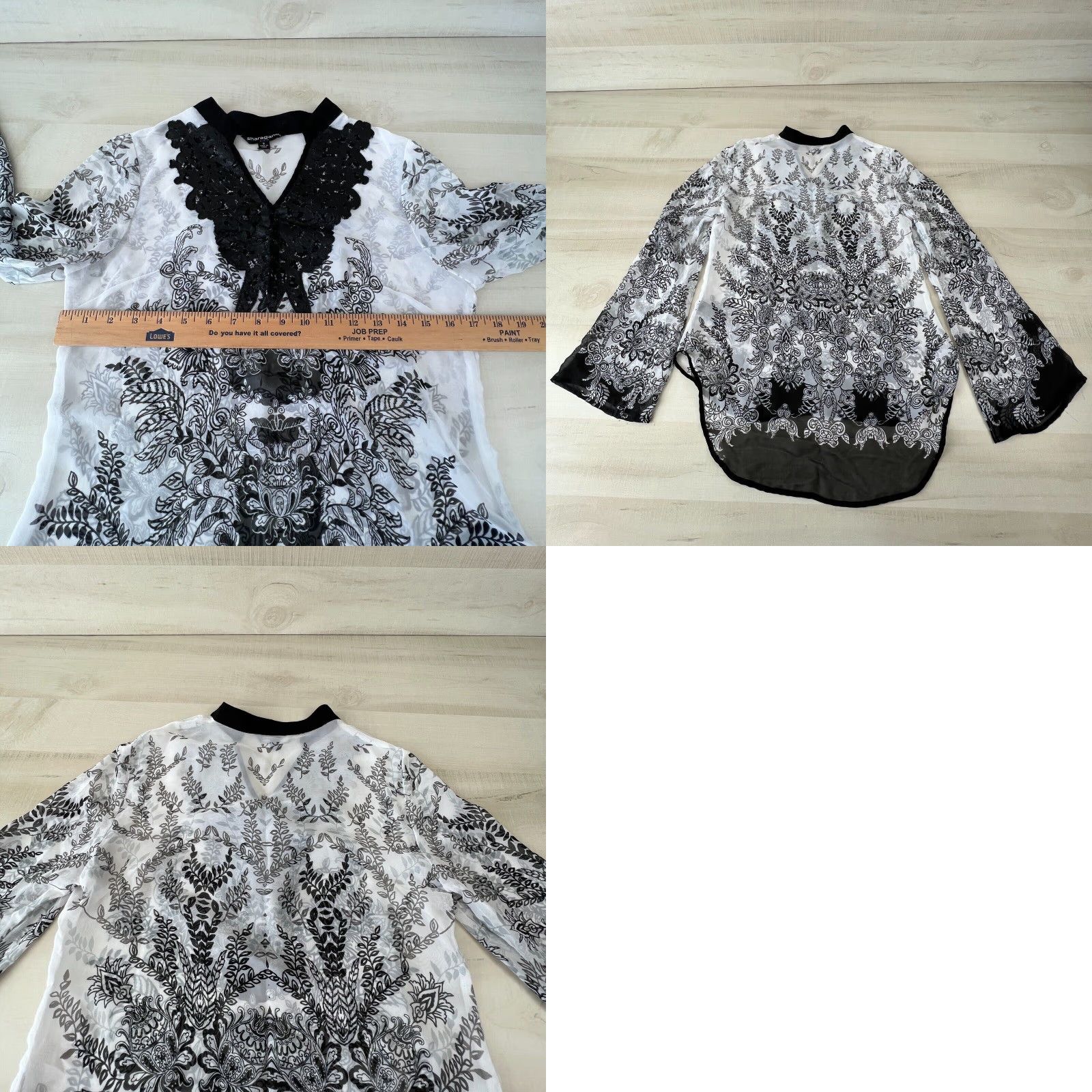 Vintage Sharagano Womens Semi Sheer Blouse Small White Black Boho Shirt Size S / US 4 / IT 40 - 8 Thumbnail