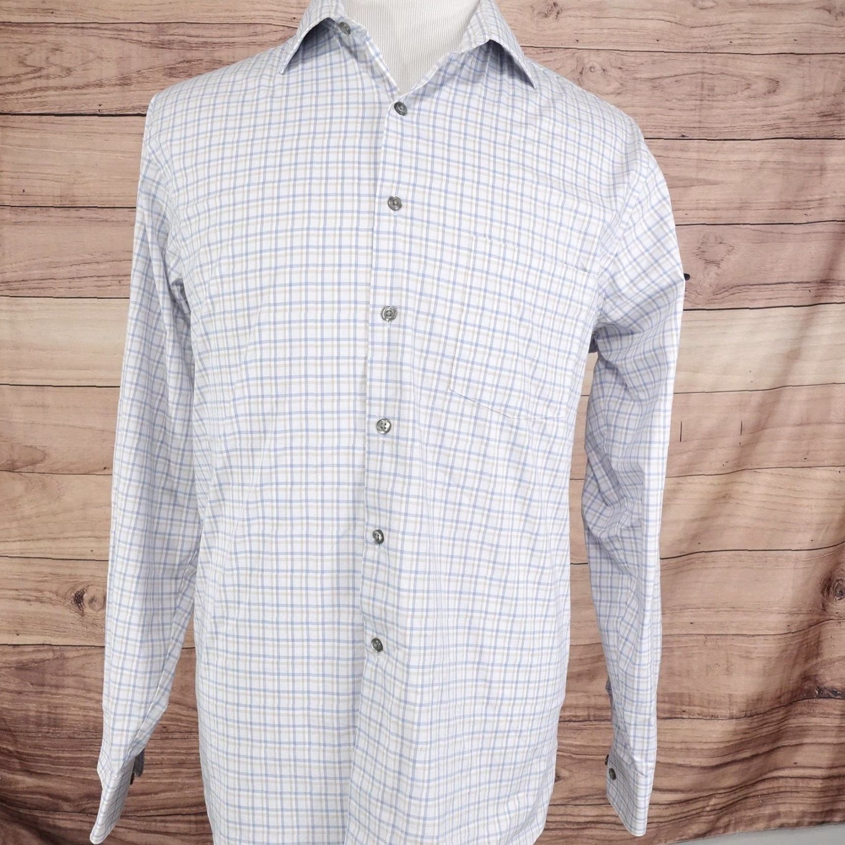 Van Heusen Van Heusen Flex Shirt Mens Large 16.5 34/35 Blue Check Stretch Dress Long Sleeve Size 42R - 3 Thumbnail