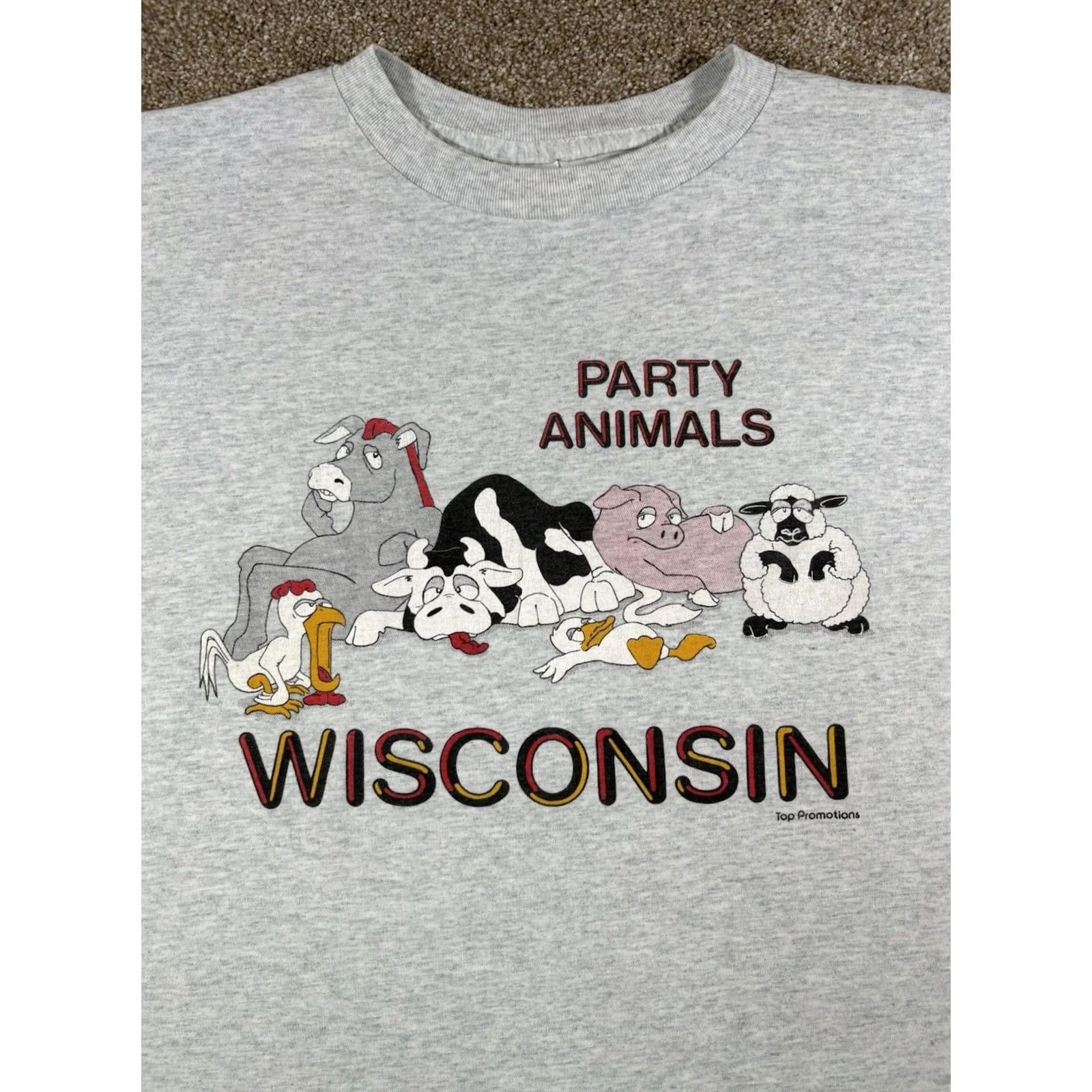 Fruit Of The Loom VINTAGE Wisconsin Graphic Short Sleeve Shirt Large Funny Party Animals LOGO Tee Shirt Size US L / EU 52-54 / 3 - 2 Thumbnail