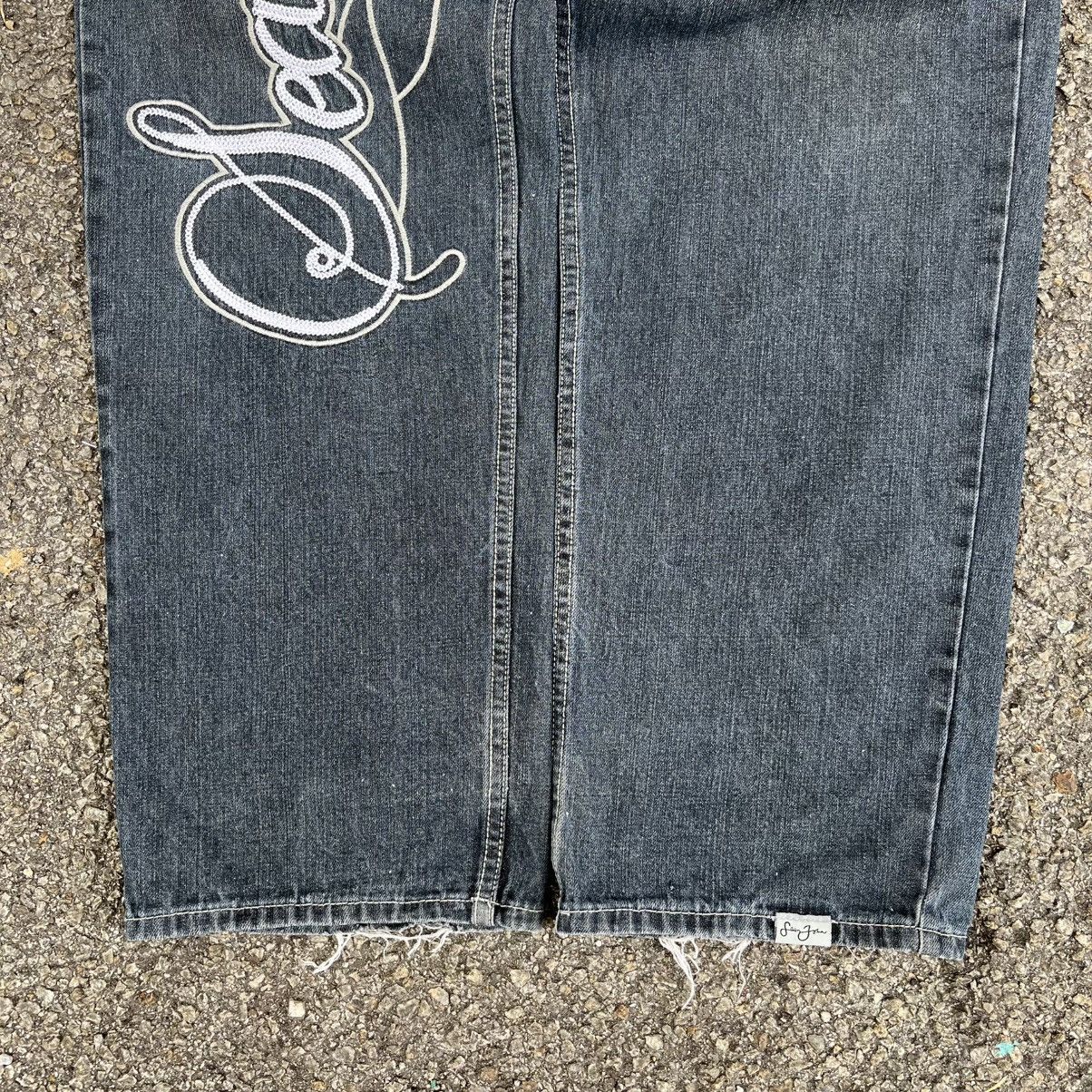 Sean John Y2K Baggy Jeans Sean John Big Logo Embroidery Faded Black Size US 34 / EU 50 - 2 Thumbnail
