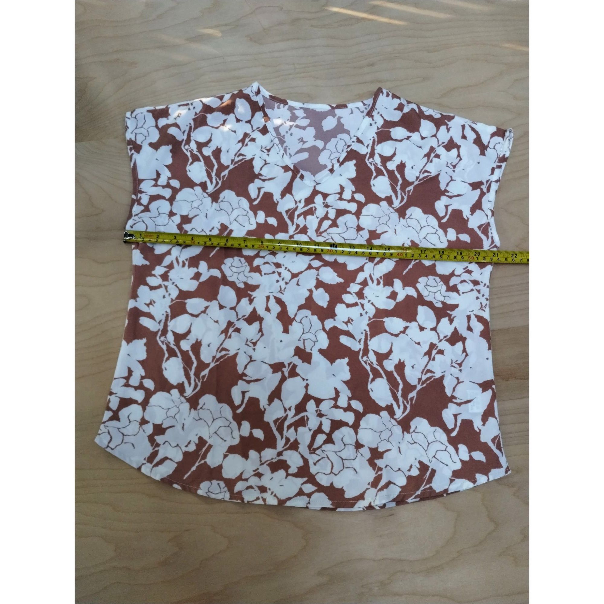 Other Brown White Floral Print V-Neck Blouse Size M Sleeveless Top Size M / US 6-8 / IT 42-44 - 3 Thumbnail