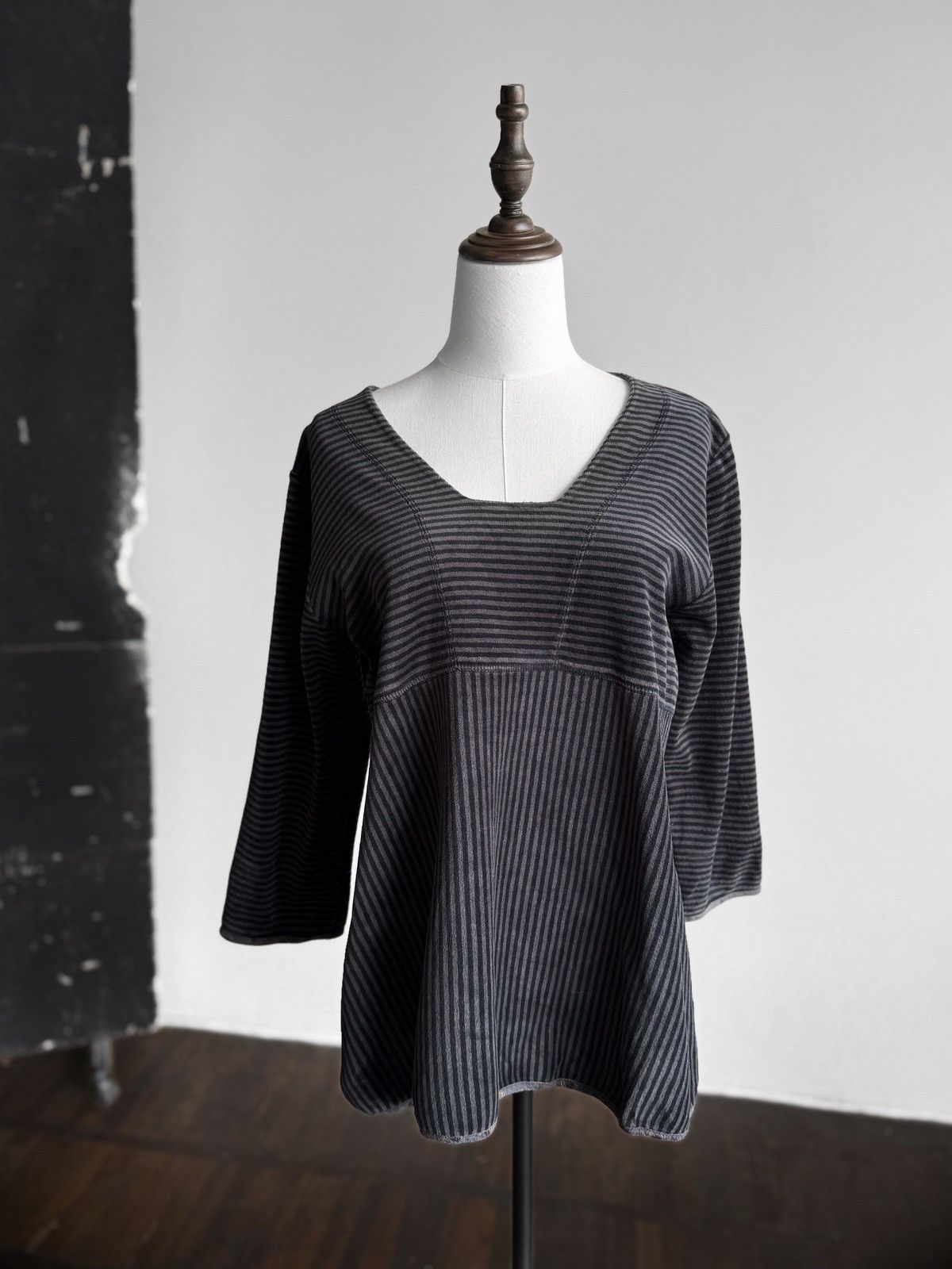 Gudrun Sjoden Gudrun Sjoden Striped 3/4 Sleeve Tunic Top Shirt Grey Black Size L / US 10 / IT 46 - 1 Thumbnail