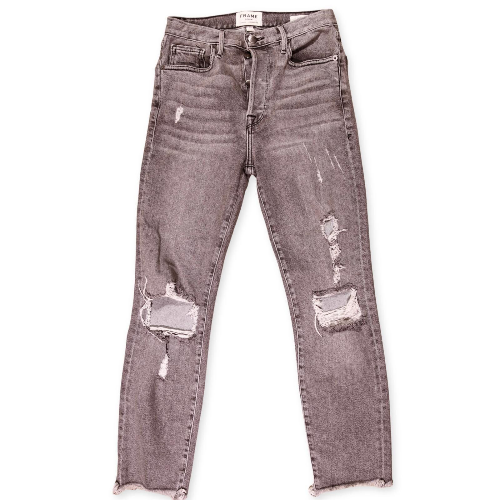 Frame FRAME Denim Button Fly Gray Black Distressed Jeans 24 Size 24" / US 00 / IT 34 - 1 Thumbnail