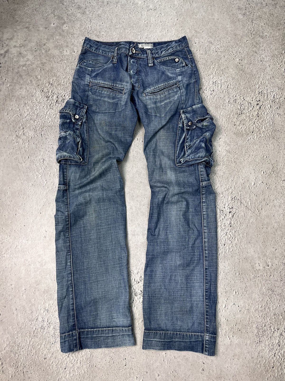 VINTAGE DISTRESSED MULTIPOCKET CARGO DENIM CARGO PANTS Y2K
