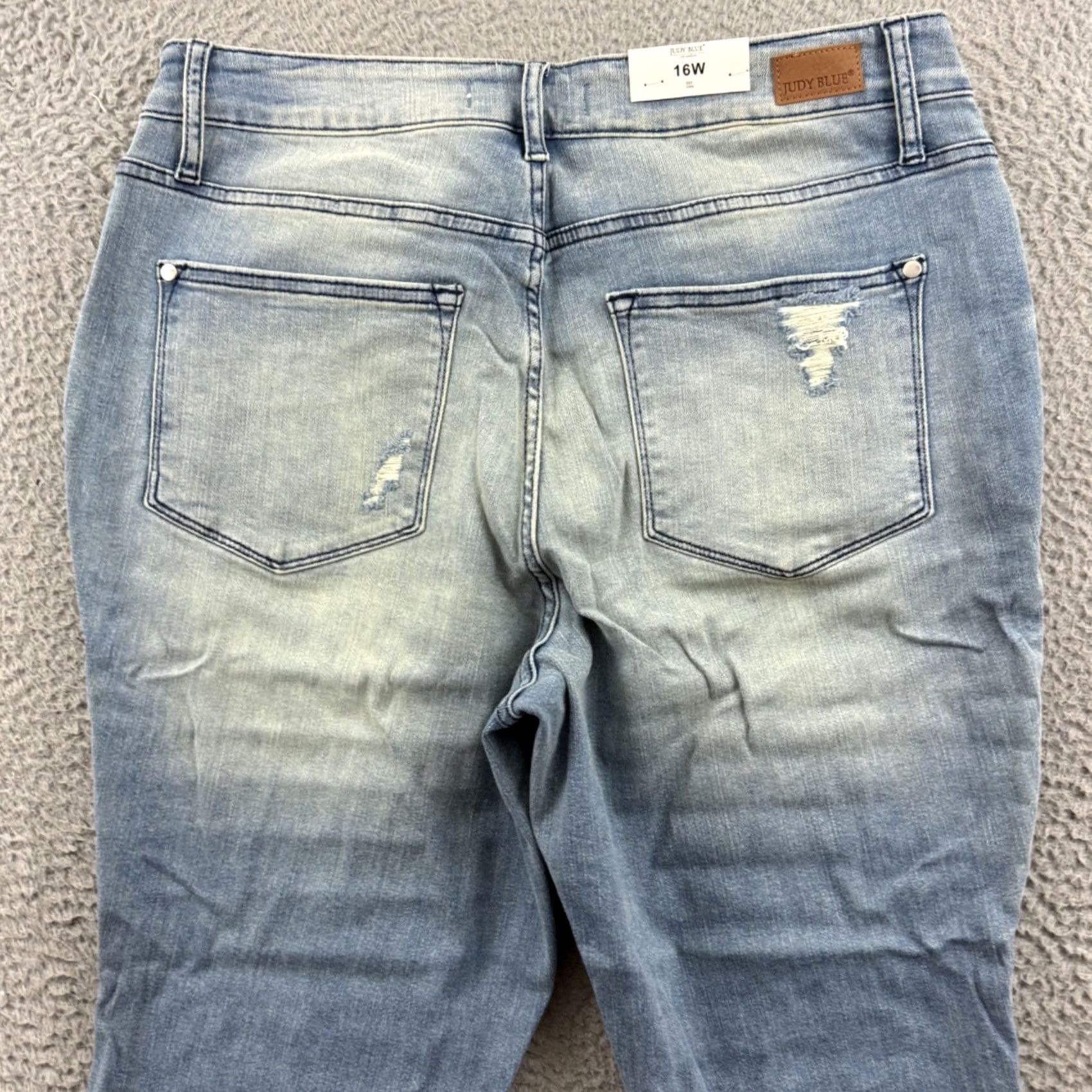 Vintage Judy Blue Jeans Womens 16 Mid Rise Straight Blue Stretch Distressed Raw Hem NWT Size 38" / US 16 / IT 52 - 6 Thumbnail